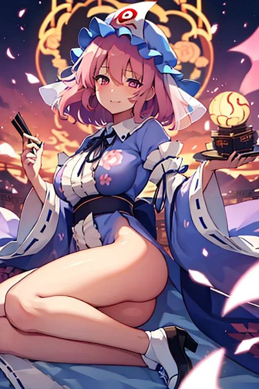 Yuyuko (dance up a storm:1.3) under cherry trees, dancing violently, (solo:1.4), fluttering a lot of cherry petals, midnight, BREAK, (violently bouncing unaligned huge breasts:1.3), (unaligned disproportionately gigantic huge breasts:1.3), (hardly swaying back), BREAK, inconceivably narrow waist, slim hip, skinny long legs, BREAK, nsfw, ultimate orgasm, screaming, strongly shaking chest, (impossibly excessive lactating nipples:1.2), (spreading vagina squirts out excessive pussy juice:1.2)