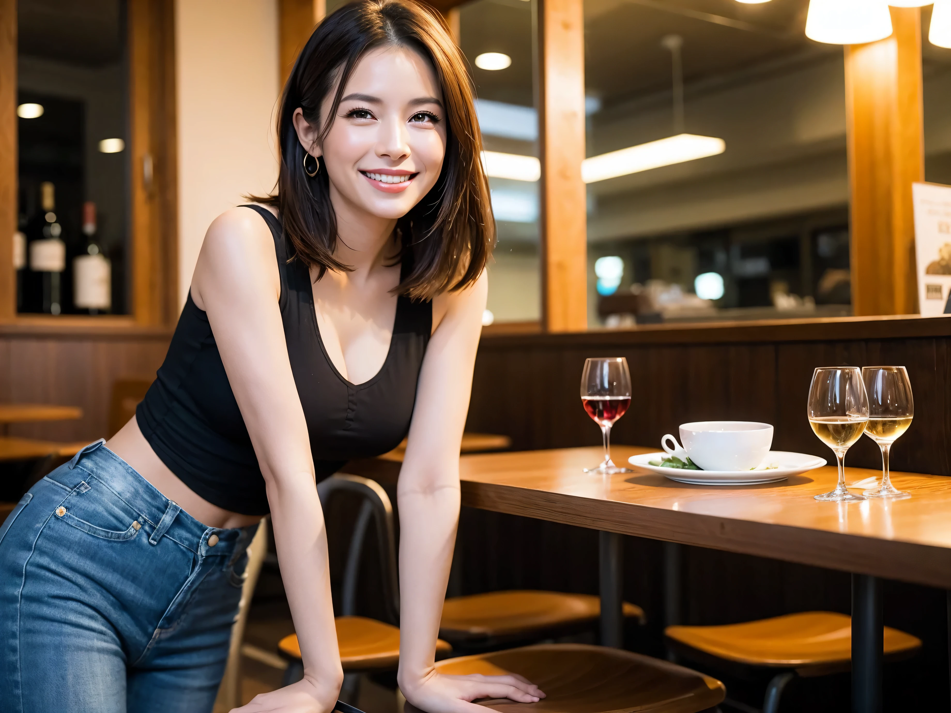 (64k uhd, nffsw, of the highest quality, masutepiece: 1.2), (Realistic, Photorealistic: 1.37), Pretty Woman 1, (Slim Face), (slimボティ), (Brown hair), (short-cut), Italian、Spaniard、Dutchman、Americana、Frenchman、cheeks blush a little, (40 years old), 38 years, Solo, A beautiful and detailed night view spreads out outside the window.........., restaurant, wine glassesに座って, At night, In a prominent place (from waist up) NovaFrogStyle, actress, Model, waist-up, white wine, slim, wine glasses, Super clean night view, 真ん中に置かれたwine glasses, Happy smile, (Smile: 1.15), Beautiful fine eyes, Upper body, Bust Japan Up, Night, Short, Short, actress, Model, waist-up, white wine, slim, wine glasses, Super clean night view, 真ん中に置かれたwine glasses, Happy smile,