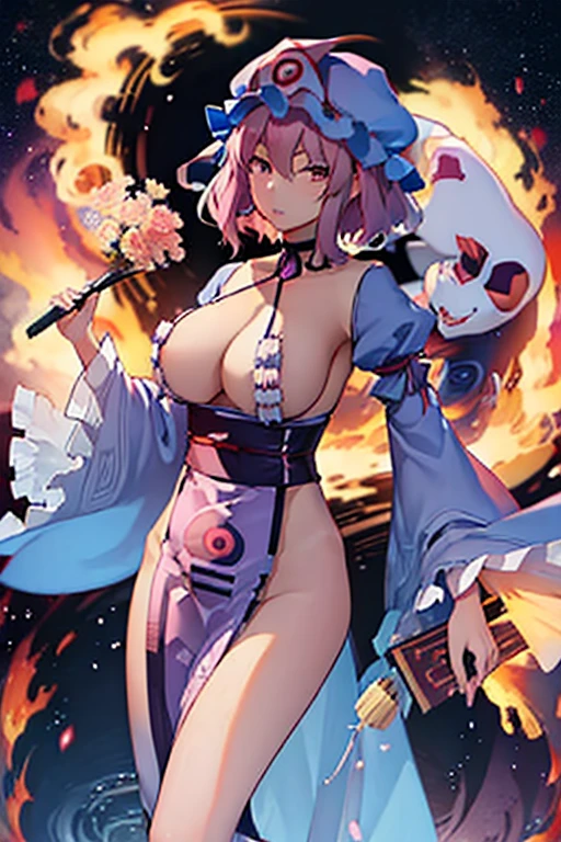 Saigyoji Temple_Yuyuko, huge-breasted,undergarment, yakumo_yukari