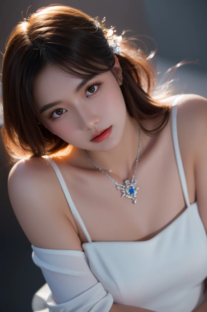 Best Quality, Masterpiece, High Resolution, 1girl, Porcelain Dress, Hair Accessories, Necklace, Jewelry, Pretty Face, On Body, Tyndall Effect, Realistic, Shadow Studio, Rim Lighting, Dual Tone Lighting, (High Detail Skins: 1.2), 8k UHD, dslr, soft light, high quality, volume light, sneak shot, photo, high resolution, 4k, 8k, background blur,