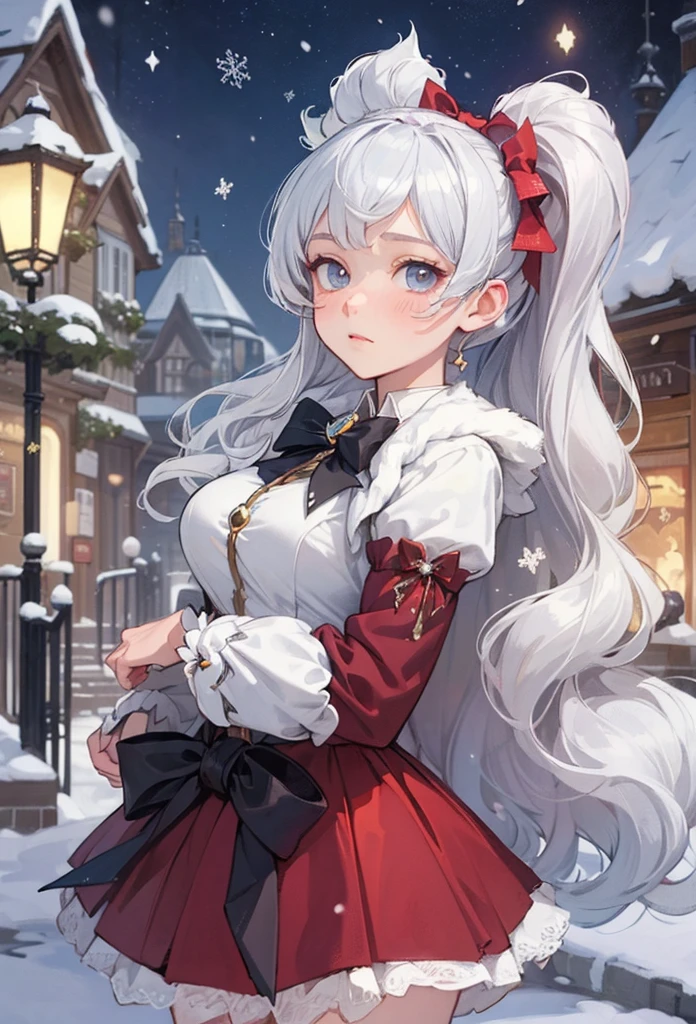 (Detailed illustrations,Very detailed and detailed drawing,Delicate lines with slow and rapid,Realistic texture expression),[Color tressed main line],[Winter Park [Walking trail](Powder snow)],[HENTAI] kawaii ((anime) tareme Girl (Pretty) 12year old [SKINNY [Sheer breast]]) (Silvery hair [[Hairstyles with a wide forehead]]) ((magical little girl)),((holly leaves) Head dress) (Fur collared cape((frilld) bow ribbon)[boa fabric dress][Color stockings],Transparency [Soft ambient light] gravure [Colorful],(Intricate and beautiful decoration [Dense detail]),(Fine and beautiful skin expression [Transparency]),[完璧な目のdetaileds (Iris beautifully drawn in every detail)[Jewel-like eyes]],[long and beautiful eyelashes],[Meticulously drawn hair [美しく艷やかな髪のdetaileds]],(完璧な手のdetaileds [Beautiful fingers without breakdowns [Beautiful nails]]),(Perfect Anatomy(Perfectly proportioned))[[Full body like]],[Ideal color coordination(Accurate simulation of light-material interactions)],([Precision Detail](detaileds,high-detail)),[[Pale and gentle colors]][Visual art that conveys a sense of narrative].