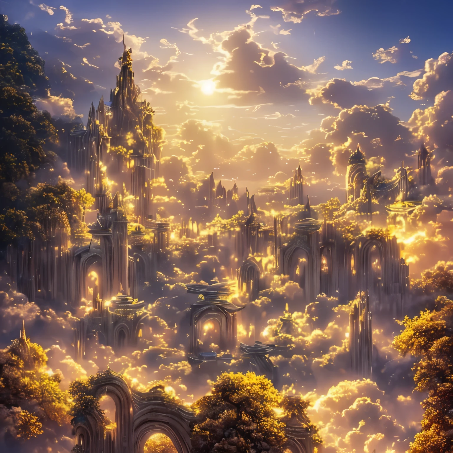dragon kingdom, Cloud World, Flying Angel, Majestic gates and pillars, Sun, Moon and stars, In Heaven, 
masutepiece, Best Quality, Ultra-detailed, 
Sidon, Sidon style
(Realistic, very delicate and beautiful, depth of fields, Film grain, Professional Lighting, 
Photon mapping, Radio City, Physically-based rendering,