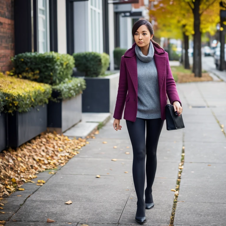 Woman, tights, walking to observer