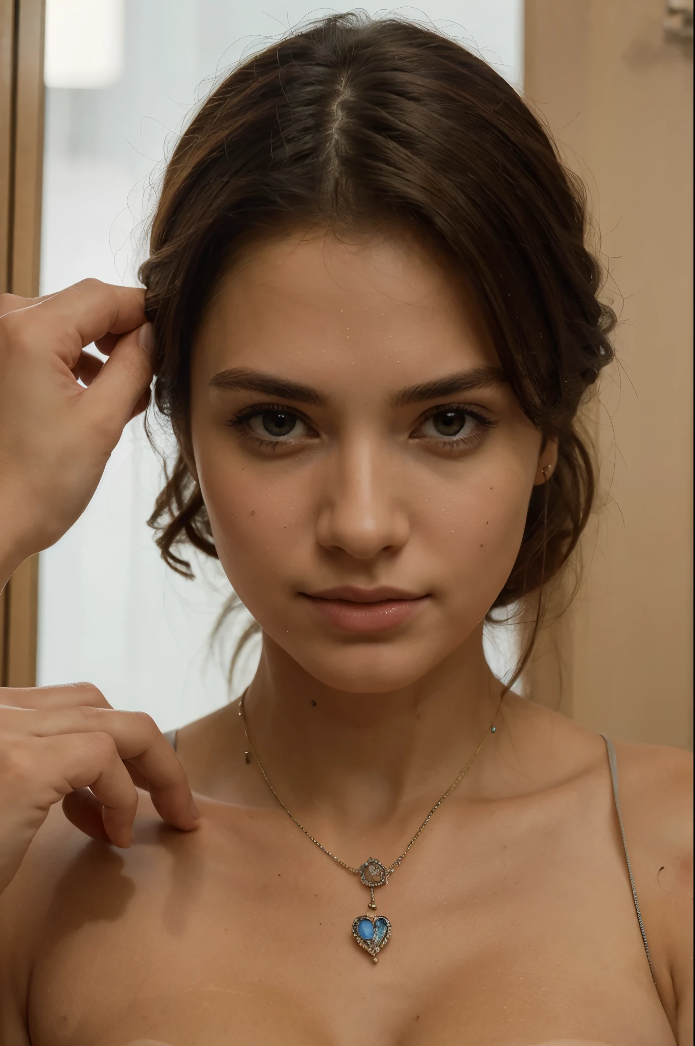(masterpiece, realistic:1.3), (extremely intricate:1.2), (photorealistic:1.4), (extremely delicate), (ultra realistic:1.3), absurdres, highres, ultra detailed, (1girl), ((massive breast:1.5)), ((slim, skinny:1.3)), oval jaw, delicate features, beautiful face, green eyes, m4d4m, Realism, club hair ornament, golden hair, ponytails, fantastic face, beautiful look, sword, updo princess hair, gold earrings, necklace