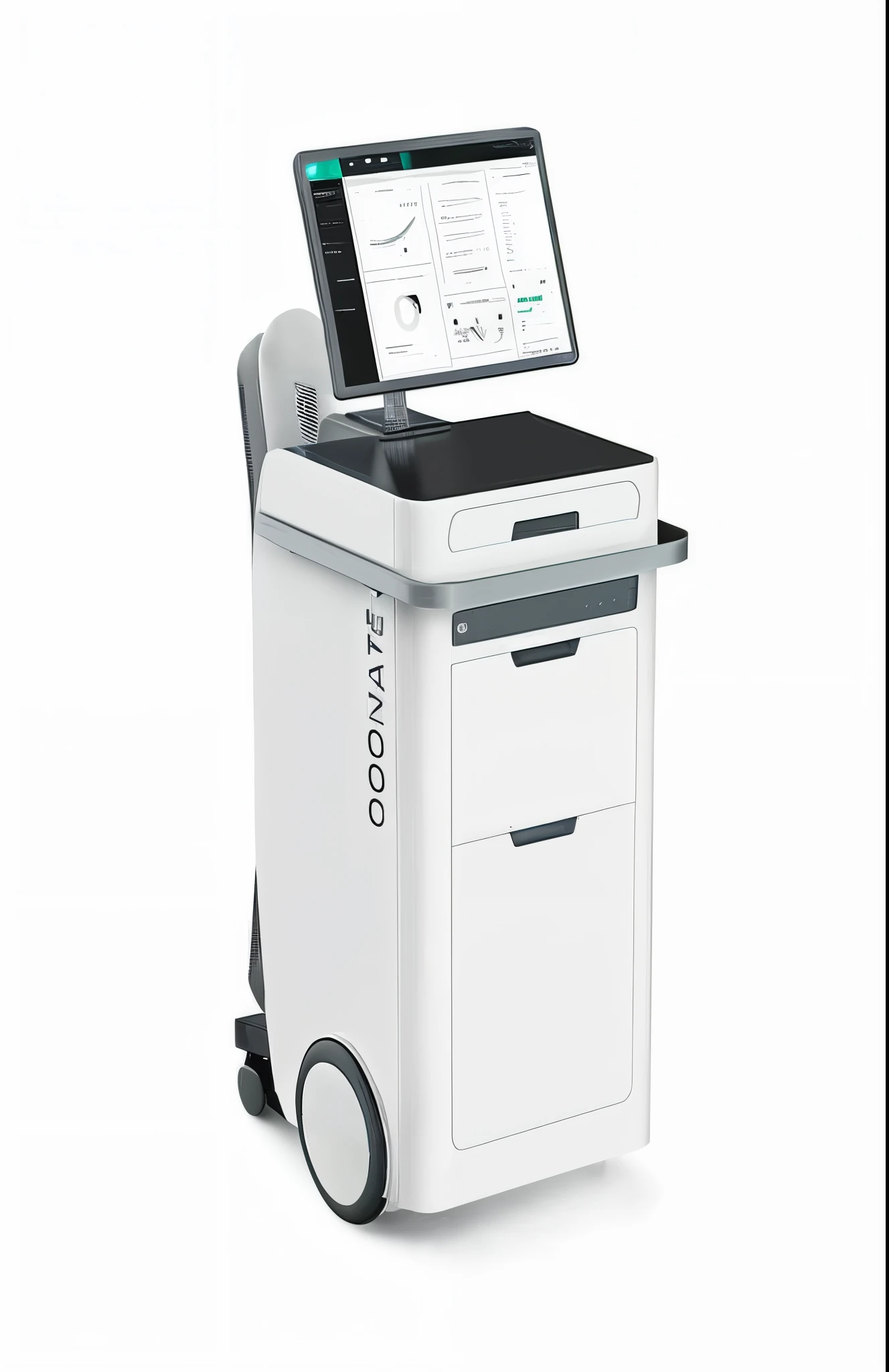 a close up of a medical cart with a laptop on top, digital medical equipment, medical machinery, with accurate features, medical equipment, full device, wide image, high quality image, features, origin 100i, still image, image in center, digitally drawn, rendering of the windigo, isolated, iq 4, full - view