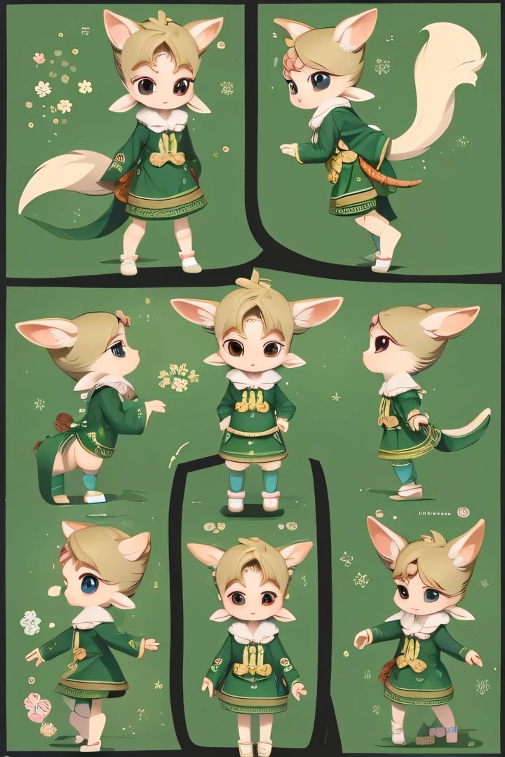 Cute 2D animation reference Tmall Elf,Be creative, Small animals should include front view, the sideview, and the rear view.