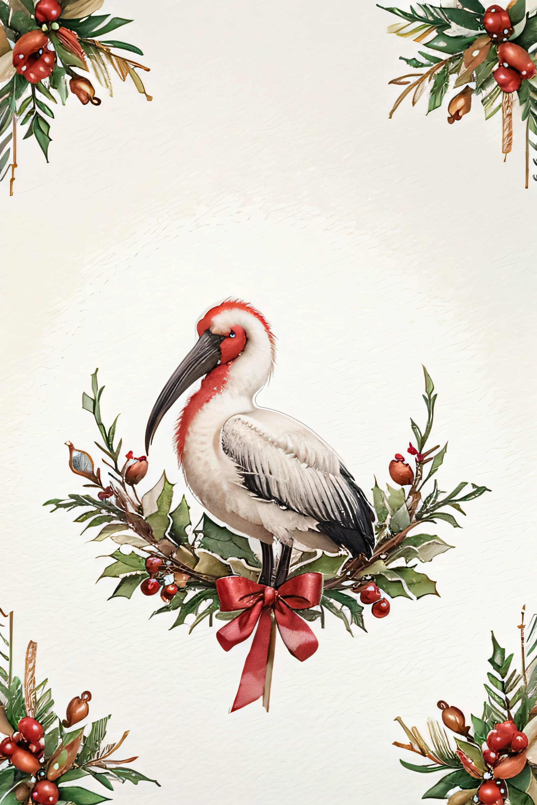 ibis in christmas wreathe, watercolor theme