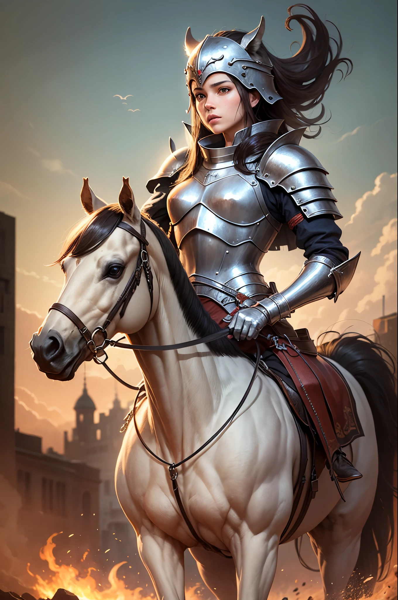A brave knight riding a horse on the battlefield --auto --s2