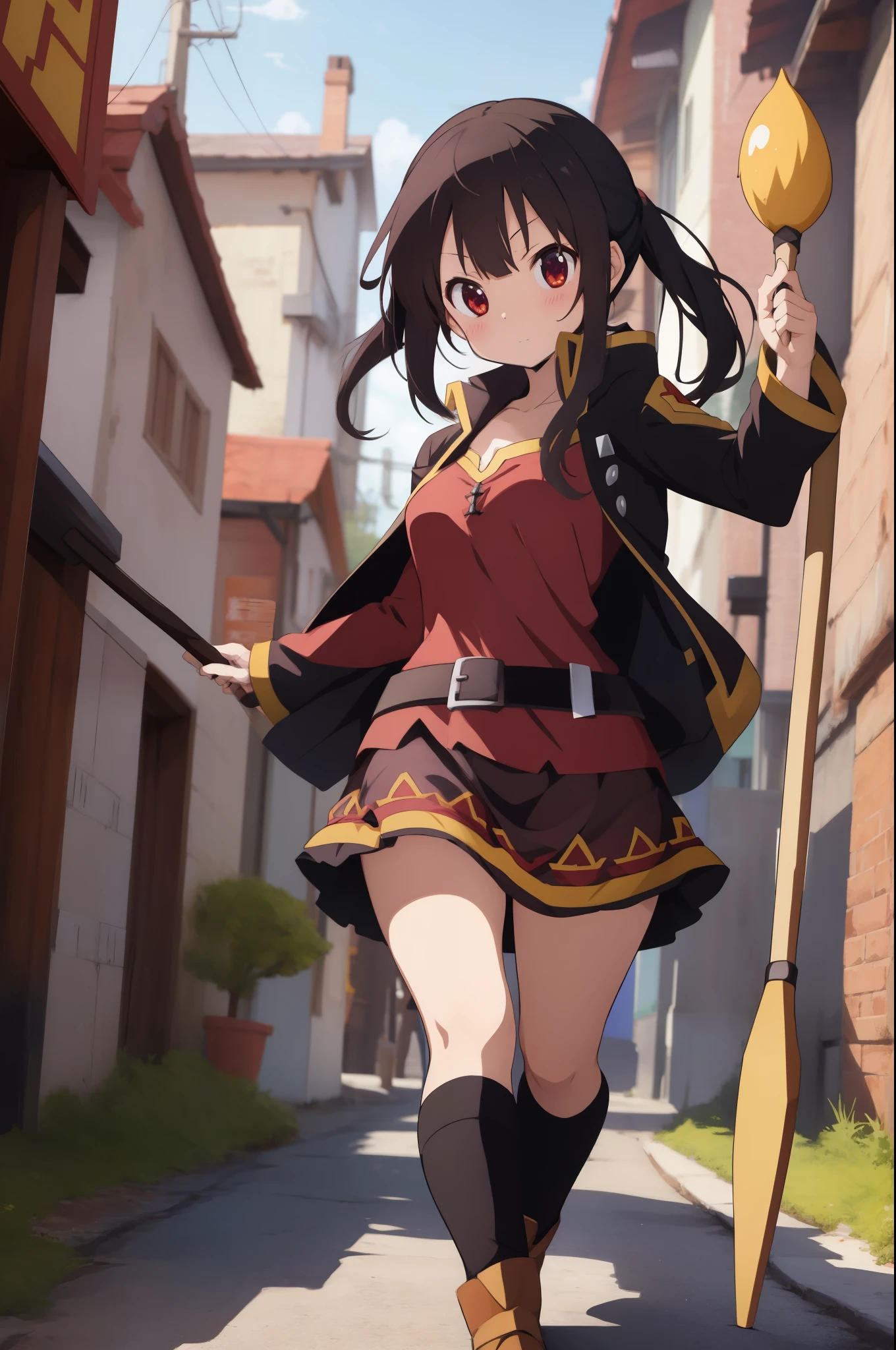 anime girl, megumin, megumin from konosuba, megumin, anime moe artstyle, holding a staff, artgerm and atey ghailan, female protagonist, made with anime painter studio, konosuba anime style, mage