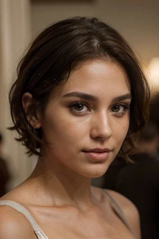 Breathtaking cinematic photo of a 30 year old girl with brown hair and brown eyes, happy, cheerful expression, closed mouth, beautiful lips, intricate details, shallow depth of field, highly detailed, high budget, epic Hollywood film, gorgeous, masterpiece, award-winning, professional, highly detailed, detailed skin texture, (blush: 0.5), (goosebumps: 0.5). (the most beautiful woman in the world) (brown hair) (short curly hair, wild hair, stylish cut) thin face, thin nose, beautiful, very beautiful, perfect face, slender body (slender), (brown hair) (brown eyes ) (white skin) Beautiful body, western face, predatory eyes, pink lips, thick thighs. full body, western beauty, thin nose, beautiful, perfect, ((best quality)), ((ultra resolution)), ((photorealistic: 1.4)), (intricate details), perfect face, makeup: 1.5 , clear face, facial details. front view ((uniform, tactical costume, agent costume, spy))