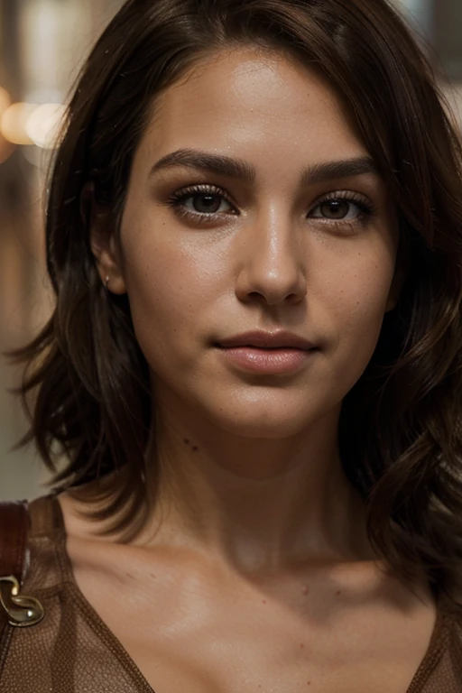 Breathtaking cinematic photo of a 30 year old girl with brown hair and brown eyes, happy, cheerful expression, closed mouth, beautiful lips, intricate details, shallow depth of field, highly detailed, high budget, epic Hollywood film, gorgeous, masterpiece, award-winning, professional, highly detailed, detailed skin texture, (blush: 0.5), (goosebumps: 0.5). (the most beautiful woman in the world) (brown hair) (short curly hair, wild hair, stylish cut) thin face, thin nose, beautiful, very beautiful, perfect face, slender body (slender), (brown hair) (brown eyes ) (white skin) Beautiful body, western face, predatory eyes, pink lips, thick thighs. full body, western beauty, thin nose, beautiful, perfect, ((best quality)), ((ultra resolution)), ((photorealistic: 1.4)), (intricate details), perfect face, makeup: 1.5 , clear face, facial details. front view ((uniform, tactical costume, agent costume, spy))