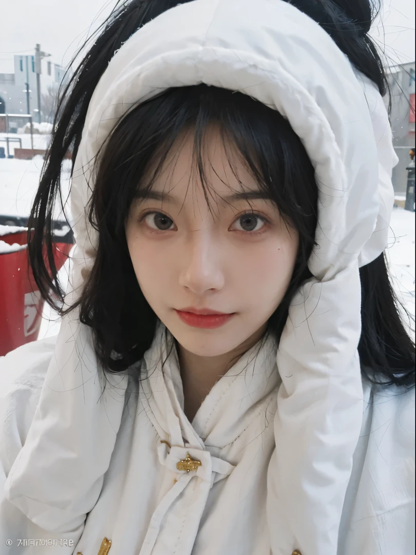 Best quality， 超高分辨率， white backgrounid，（realistically：1.4）， girl， A pair of eyes as clear as snow,Imperial sister，Black long straight， looking at viewert， close up ，
