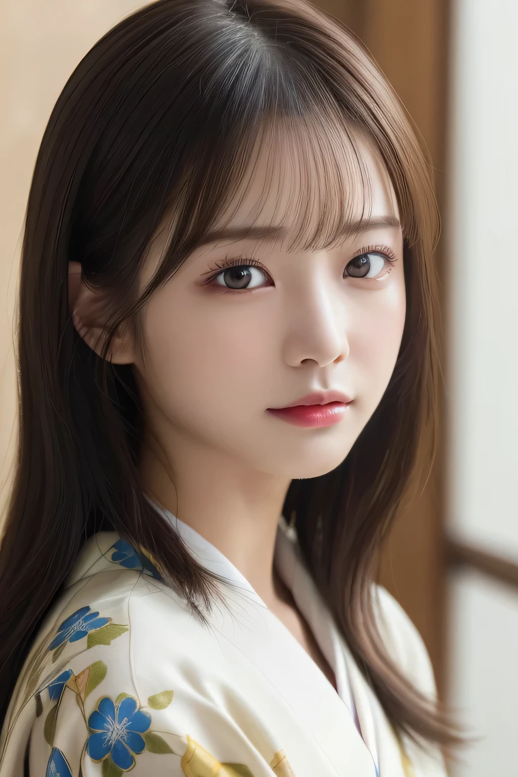 (Kimono）、inside in room、(top-quality,​masterpiece:1.3,超A high resolution,),(ultra-detailliert,Caustics),(Photorealsitic:1.4,RAW shooting,)Ultra-realistic capture,A highly detailed,high-definition16Kfor human skin、 Skin texture is natural、、The skin looks healthy with an even tone、 Use natural light and color、(Two Women)、japanes,,kawaii,A dark-haired,Middle hair,(depth of fields、chromatic abberation、、Wide range of lighting、Natural Shading、)、