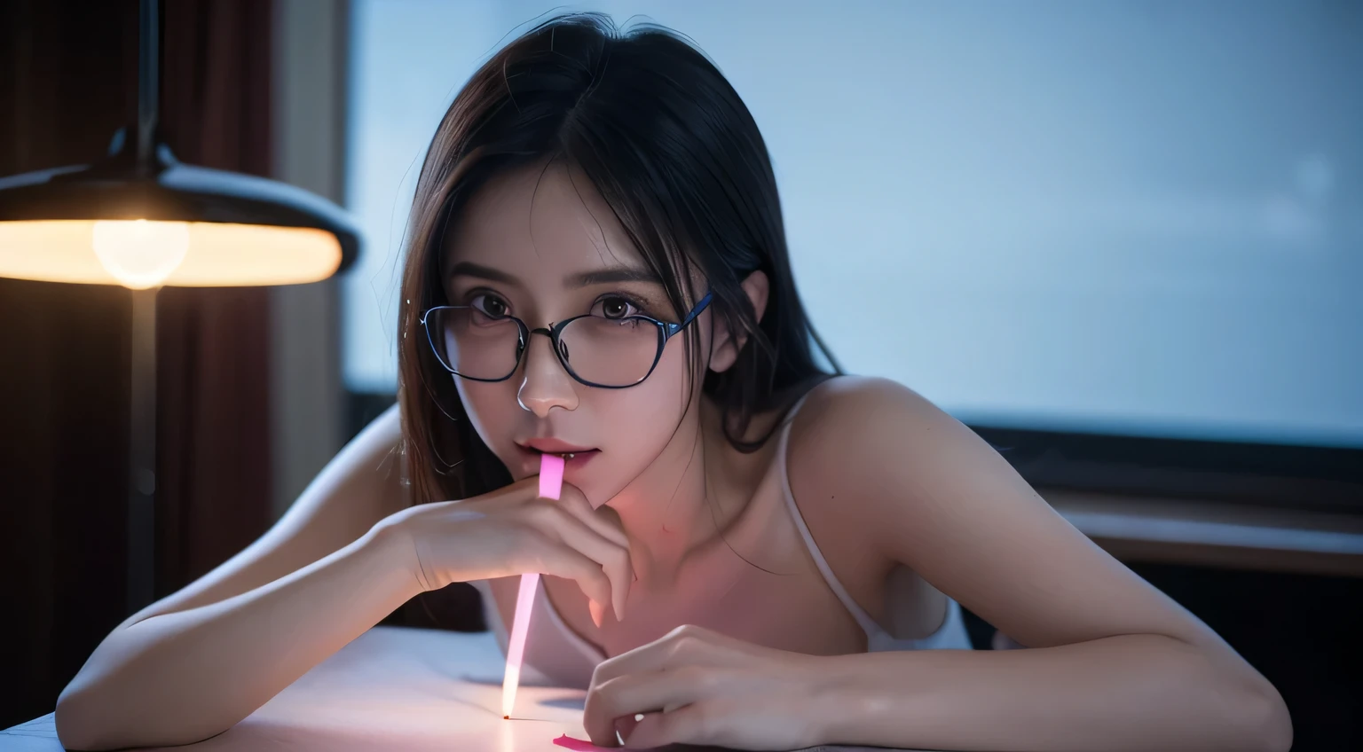 Girl,medium boobs,glasses,prostitute,dripping white liquid,classroom,teacher,biting pen,more liquid,open leg,milf,lying,30 yearest quality,4k,8k,highres,masterpiece:1.2),ultra-detailed,(realistic,photorealistic,photo-realistic:1.37),HDR,UHD,studio lighting,ultra-fine painting,sharp focus,physically-based rendering,extreme detail description,professional,vivid colors,bokeh,portraits,landscape,horror,anime,sci-fi,photography,concept artists,blue-pink color tone,soft lighting