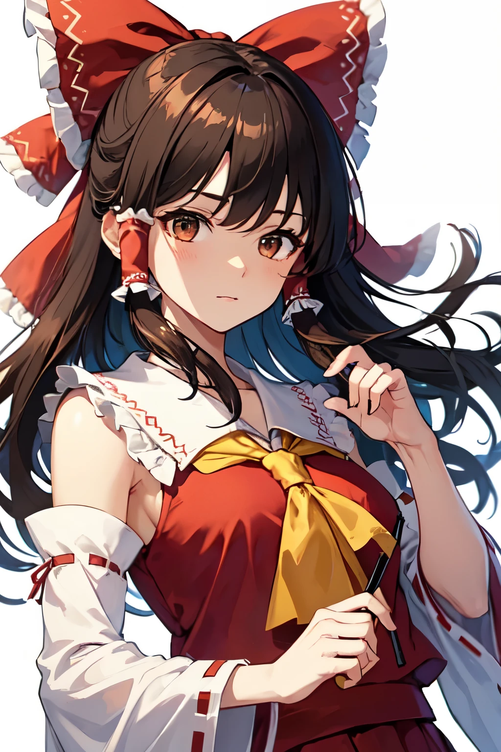 detailed background, masterpiece, best quality, 1girl, hakurei reimu, brown hair, hair tubes, hair ribbon, brown eyes, touhou project, white hair