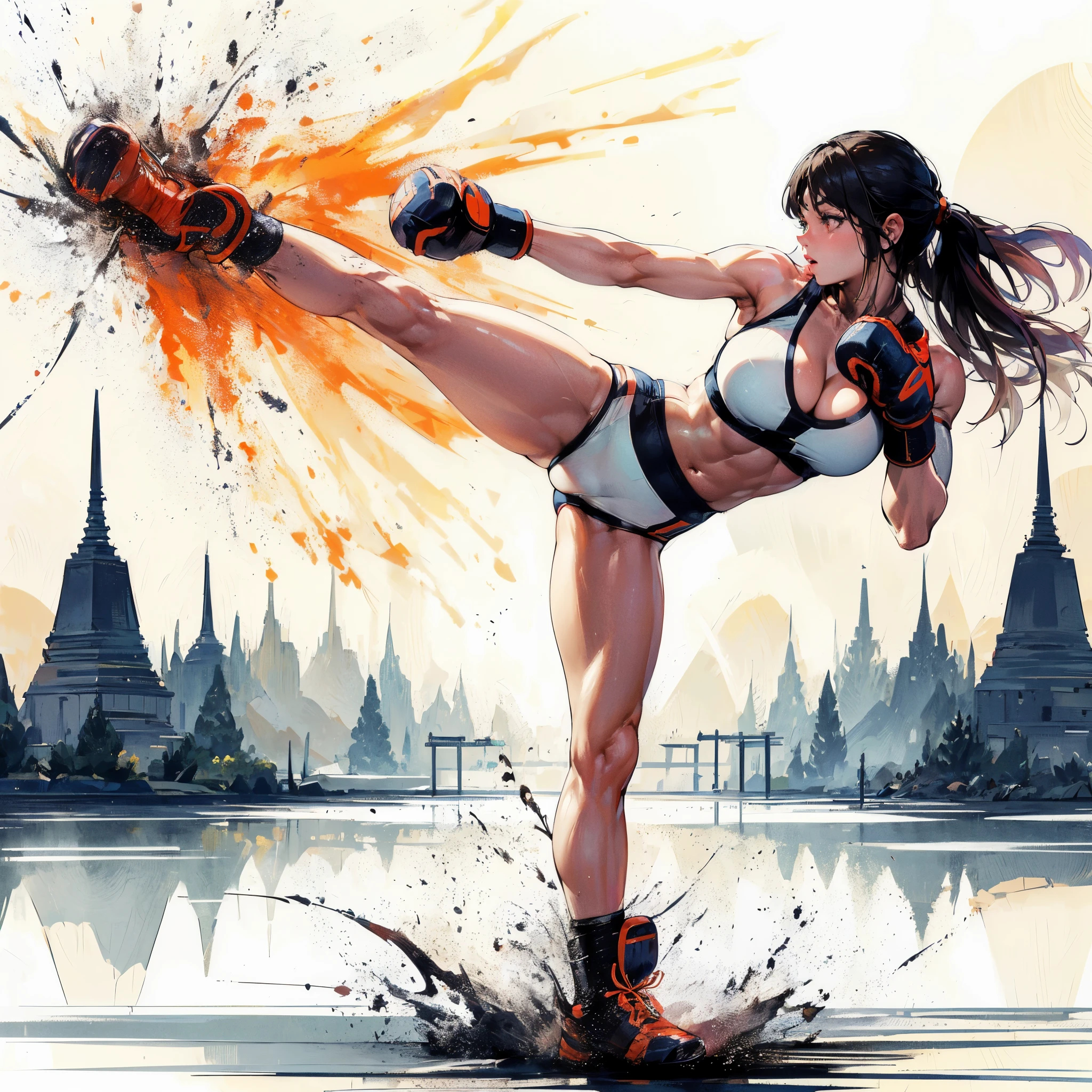 (Best Quality, masutepiece),ultra detailed photographic,1girl in, Women's wrestling athlete ,Large breasts,nice legs, At wrestling venue,Detailed beautiful face,Beautiful eyes,detailed hairs,detailed clothes,Detailed realistic skin,Cool,Dynamic Angle,