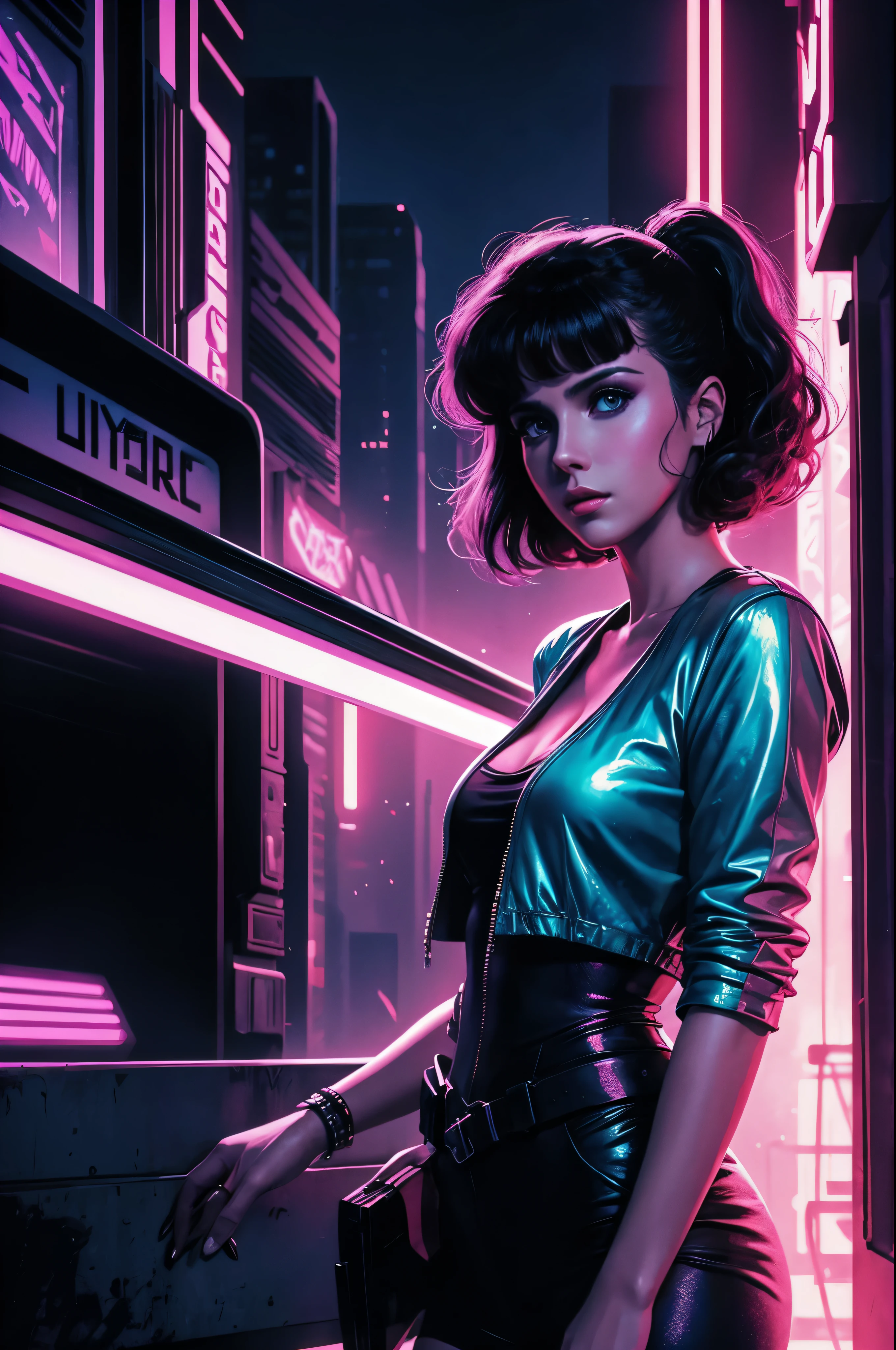 80's style Synthwave artistic painting blade runner movie woman no text