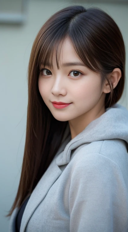 masutepiece, Best Quality, Ultra-detailed, finely detail, hight resolution, 8K Wallpaper, Perfect dynamic composition, Beautiful detailed eyes, Down jacket,poneyTail,Small breasts natural color lip, Bold sexy poses,Smile、30-year-old girl、Cute、Sexy shot looking at camera,Raw photo,Perfect and beautiful face,beautifull detailed face,Blur the background,Raw photo