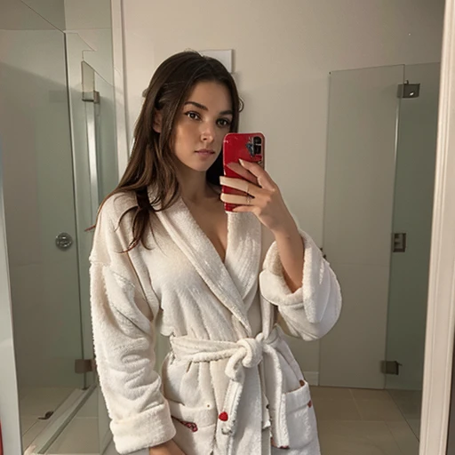 girl lying in bed, taking a selfie, blowing a kiss with a smile, and getting ready in pajamas
