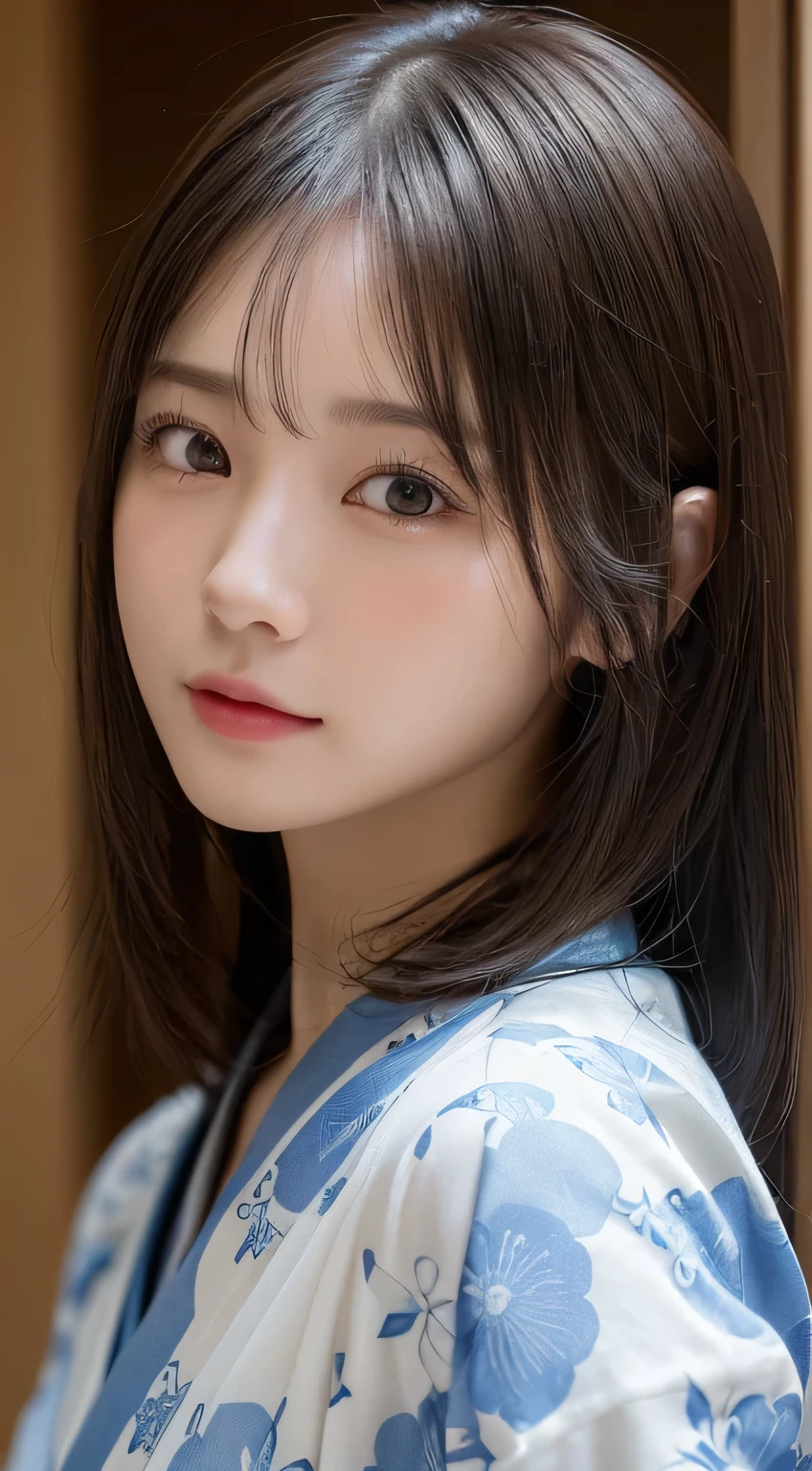 (Kimono）、(33yo)、inside in room、(top-quality,​masterpiece:1.3,超A high resolution,),(ultra-detailliert,Caustics),(Photorealsitic:1.4,RAW shooting,)Ultra-realistic capture,A highly detailed,high-definition16Kfor human skin、 Skin texture is natural、、The skin looks healthy with an even tone、 Use natural light and color、(One Woman)、japanes,,kawaii,A dark-haired,Middle hair,(depth of fields、chromatic abberation、、Wide range of lighting、Natural Shading、)、