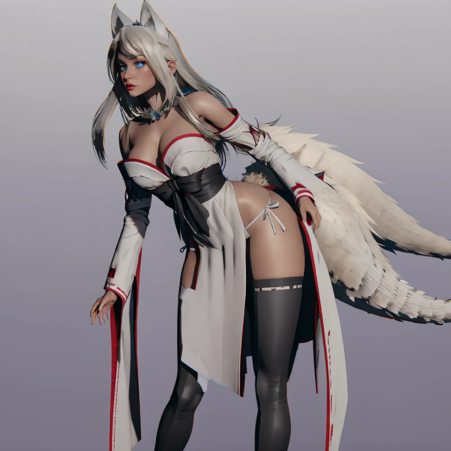 8k, resolution, high quality, high resolution, best quality, best resolution, absurd resolution, ray tracing, high detailed, masterpiece, shoulder length white hair, female,white 2 wolf ears, age girl, slim body, white scale dragon tail,black boots,black leggings, maid outfit, white jacket, medium size chest, detailed blue eyes, detailed beautiful face,solo female,1 dragon tail, detailed eyes
