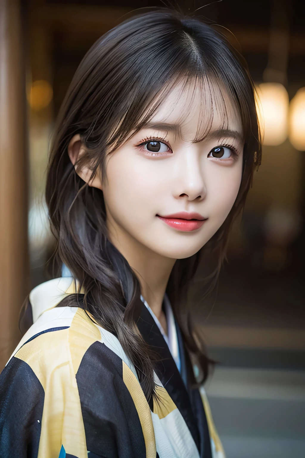 (Kimono)、、(top-quality,masterpiece:1.3,超A high resolution,),(ultra-detailliert,Caustics),(Photorealsitic:1.4,RAW shooting,)Ultra-realistic capture,A highly detailed,High resolution 16K human skin closeup、 Skin texture is natural、、The skin looks healthy with an even tone、 Use natural light and color,Three Women,japanes,,kawaii,A dark-haired,Middle hair,,smil,,(depth of fields、chromatic abberation、、Wide range of lighting、Natural Shading、)、