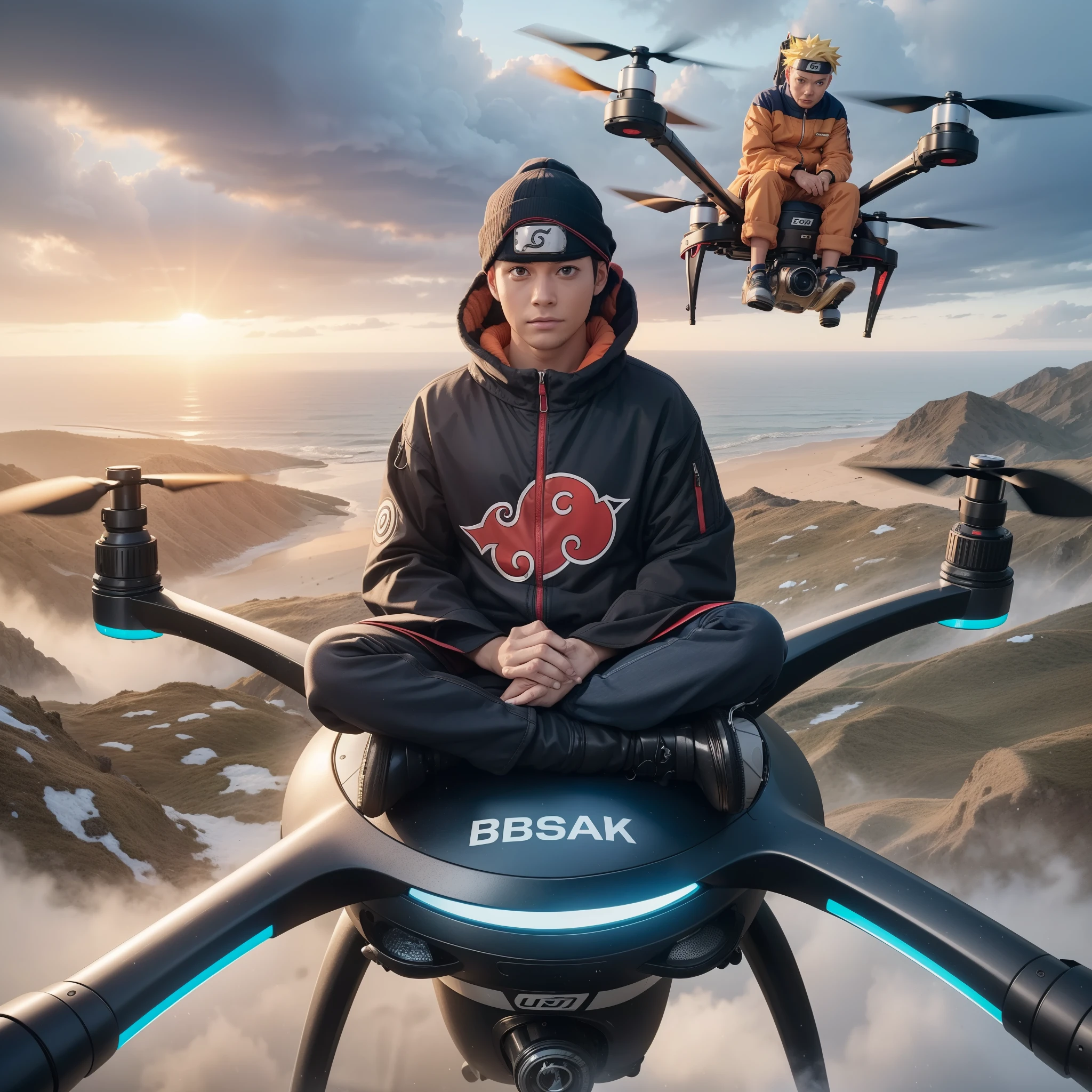 Naruto Uzumaki, sitting on the drone