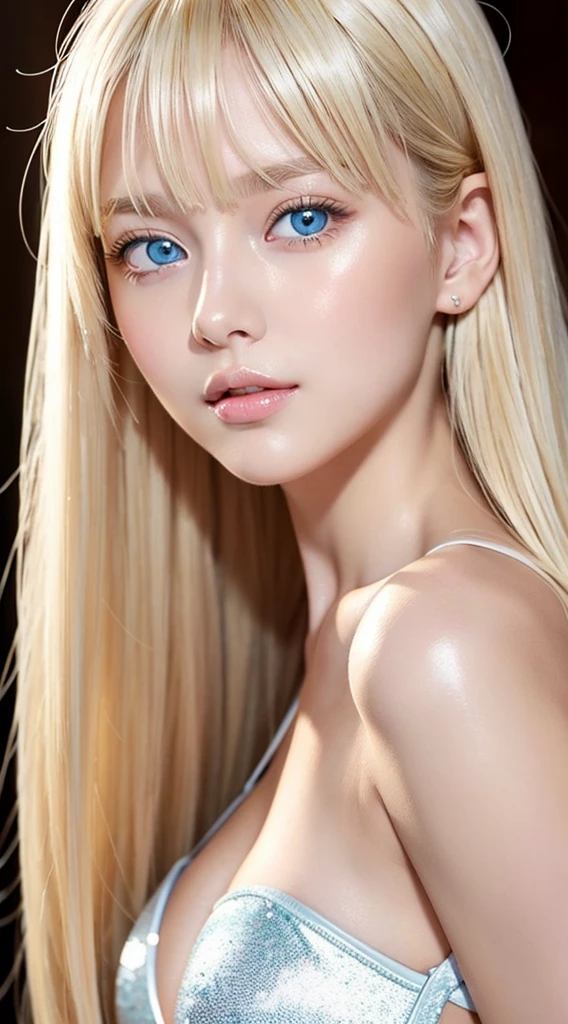 The highest beauty of splendor、Clear white glossy skin、Wind blonde gets in the way in front of a cute face、Sexy big 20 year old cute beautiful blonde girl、Hair color that changes depending on the angle of light、Sexy little beautiful face、Small face beauty、Shiny light straight blonde hair、Bangs dancing in front of cute beautiful face、Long silky bangs covering sparkling pale bright white light blue eyes,,、very big eyes、Super long blonde hair that hides her sexy face、Sexy cute young woman、Super Long Natural Blonde Shiny Light Hair、Small face beauty、bright expression、Glossy skin、cheek gloss highlight、Hair Play、Kamimei