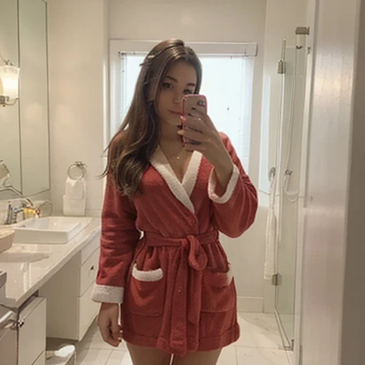 red and white Christmas bathrobe