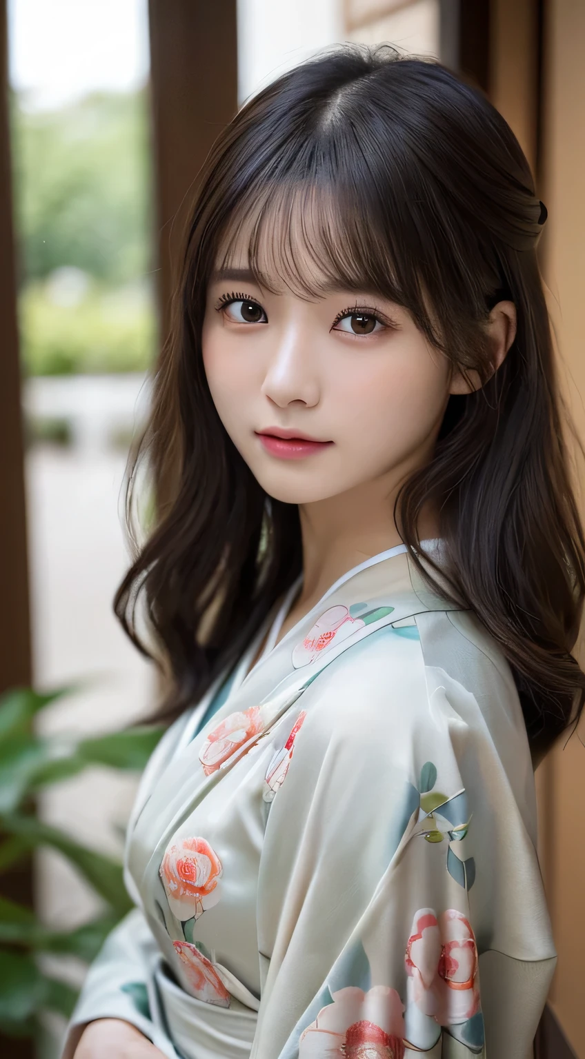 (Kimono)、(33yo)、(top-quality,masterpiece:1.3,超A high resolution,),(ultra-detailliert,Caustics),(Photorealsitic:1.4,RAW shooting,)Ultra-realistic capture,A highly detailed,high-definition16Kfor human skin、 Skin texture is natural、、The skin looks healthy with an even tone、 Use natural light and color、(One Woman)、japanes,,kawaii,A dark-haired,Middle hair,(depth of fields、chromatic abberation、、Wide range of lighting、Natural Shading、)、