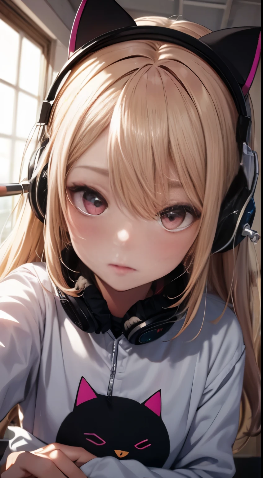 {1girl}, {artist:rella}, {artist:ask(askzy)},close shot, {artist:ningen_mame},{artist:ciloranko}, {artist:rei(sanbonzakura)},white headphones, pink eyes, blonde hair,long hair,two up side,{pink wall},{{Live room}}, {{{{otaku}}}},{{cuoli, {{{{{vtuber}}}}}, best face details, best light and shadow effects,{sexy clotheest quality, amazing quality, very aesthetic, absurdres, masterpiece, best quality, amazing quality, very aesthetic, absurdres, masterpiece,{sittng front the computer},cat dolls,blush