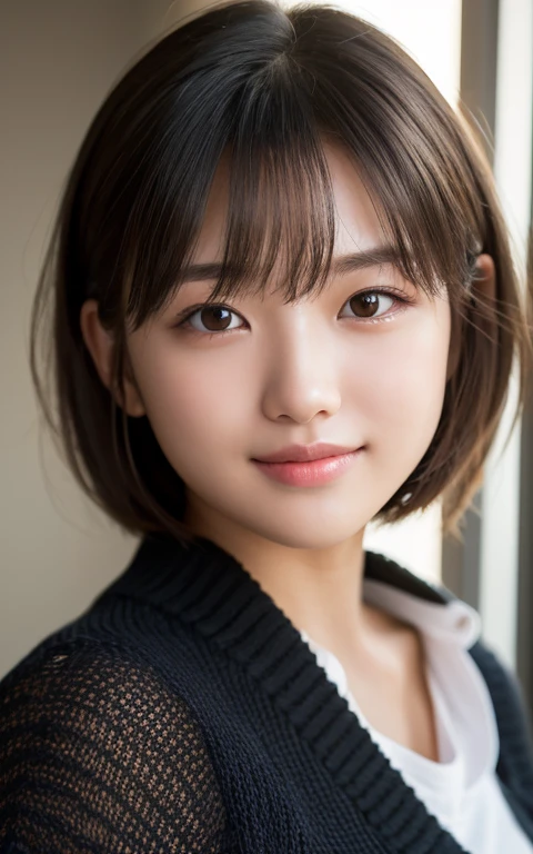 (Photo Real:1.4), (hyper realisitic:1.4), (Smooth lighting:1.05), 1 girl, neat and clean beauty, (sad:1.4), Close-up of the face, 22 years old, Soft lighting, Back lighting, (cheerfulness:1.2), (Finest Real Textured Skins), Narrow-eyed, Super fine face, Gravure Idol Pose, glowy skin, retinas, Anatomically correct, acurate, Super Detail, Textured skin, High quality, high details, Best Quality, High resolution, bangs, sweater