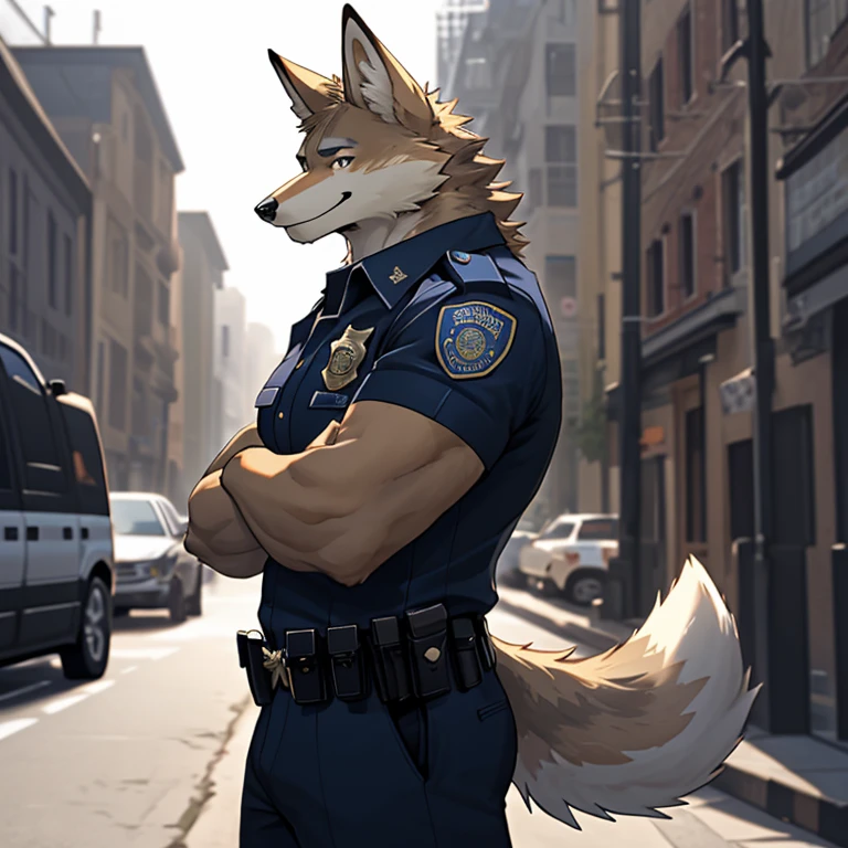 （Furry、Dog boy police officer）、Back Alley、I can see my stomach、slim、Squat、masturbation behavior、