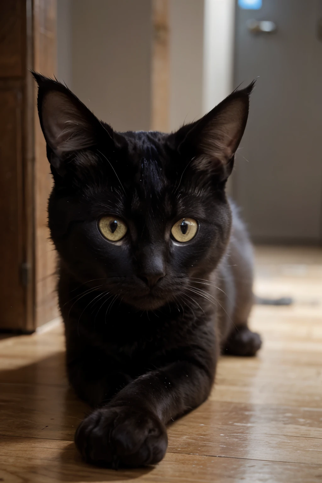 a cat, (dilated pupils)