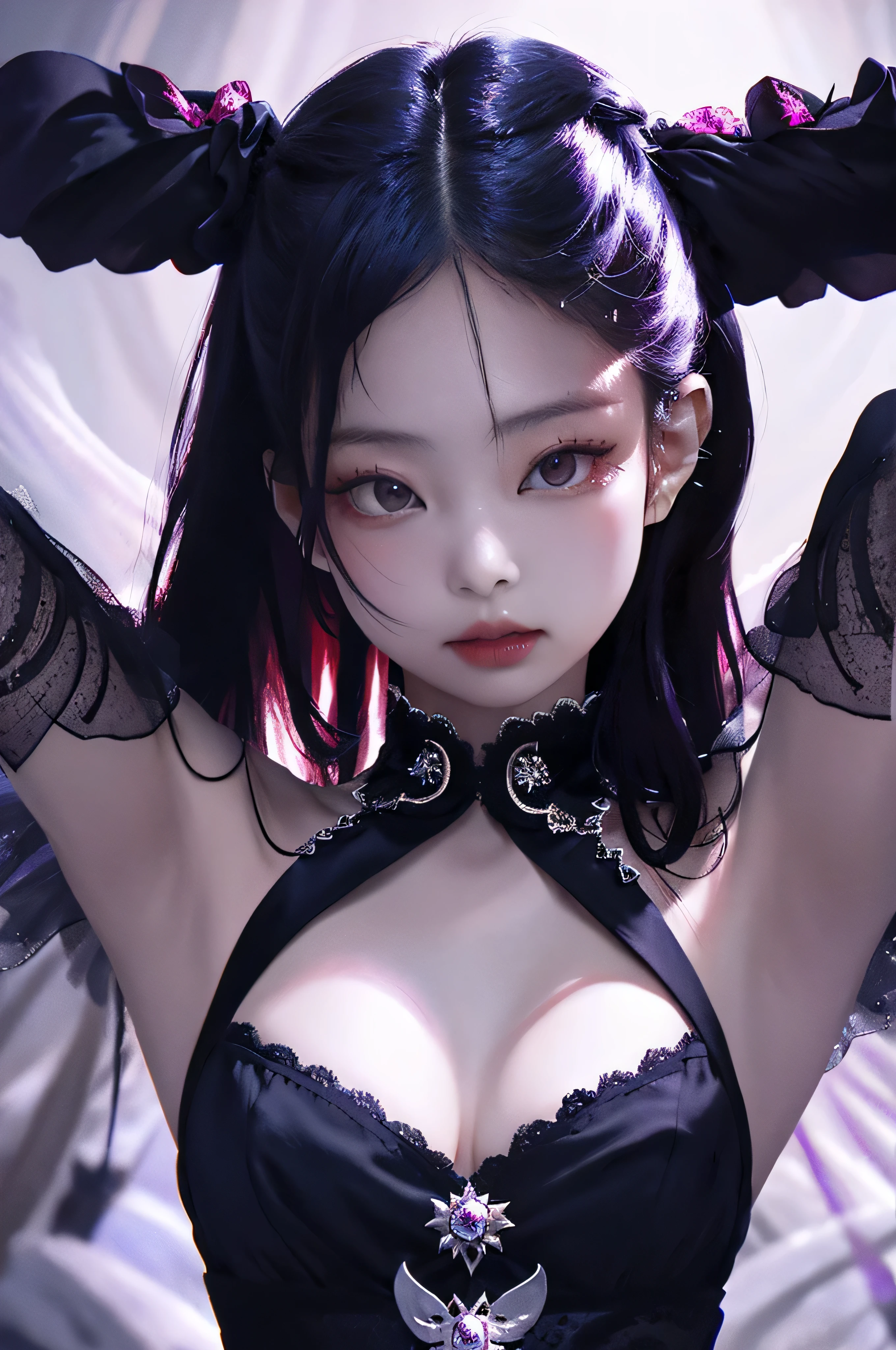 Highest quality, (Background details), High Contrast, Very cute girl, Detailed original illustrations、（（An innocent smile））、Crazy eyes、Suganou、Delicate face、charm、small、Villainess、sexy、Small breasts、Small stature、Real breasts,  Head close-up, Black background, (Black background: 1.5), Beautiful line art、Monochrome