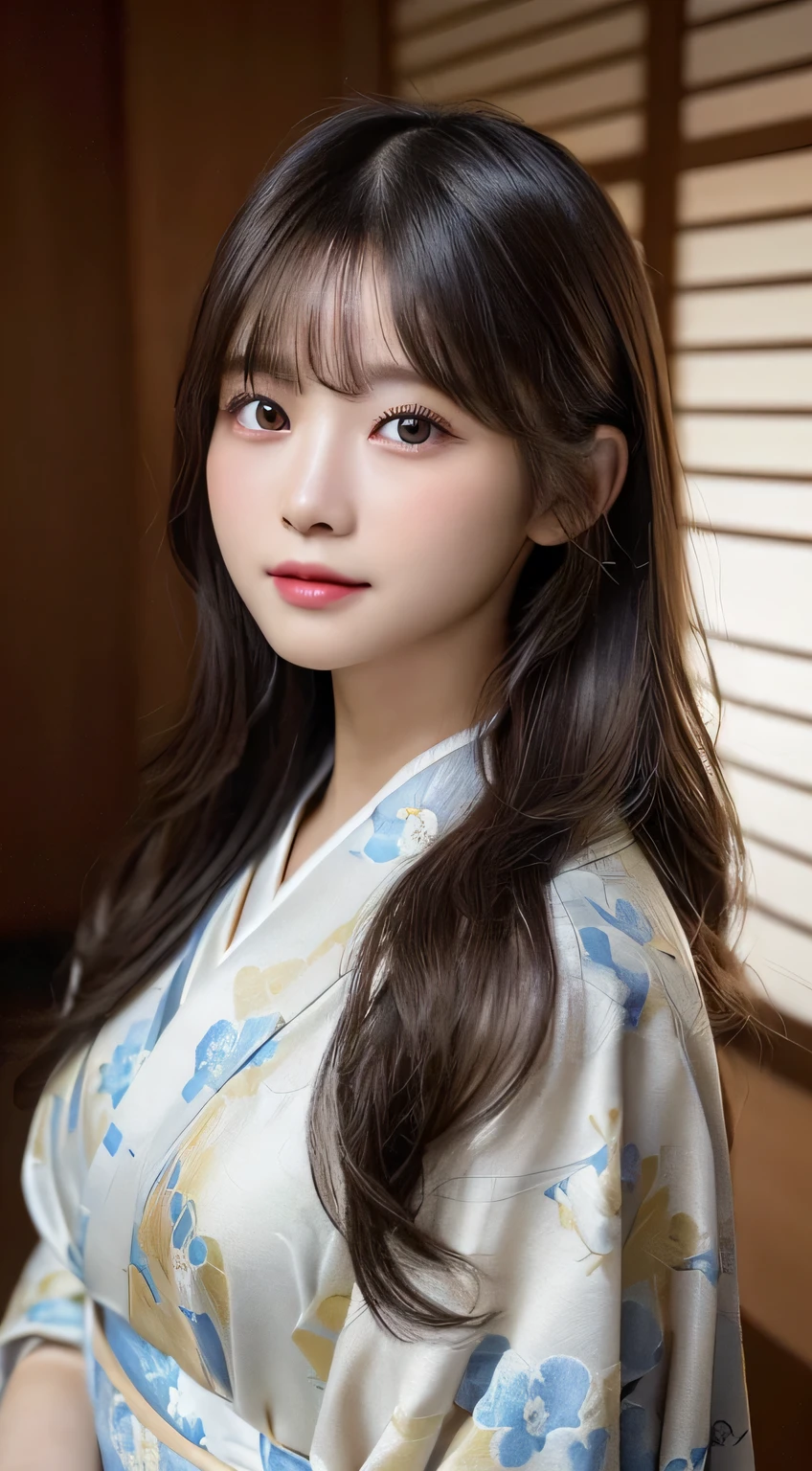 (Kimono)、((33yo))、inside in room、(top-quality,masterpiece:1.3,超A high resolution,),(ultra-detailliert,Caustics),(Photorealsitic:1.4,RAW shooting,)Ultra-realistic capture,A highly detailed,high-definition16Kfor human skin、 Skin texture is natural、The skin looks healthy with an even tone、 Use natural light and color、(One Woman)、japanes,,kawaii,A dark-haired,Middle hair,(depth of fields、chromatic abberation、Wide range of lighting、Natural Shading)