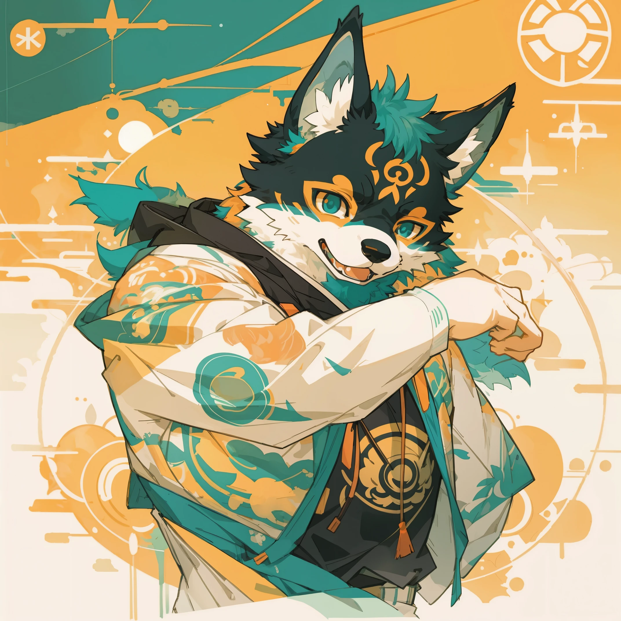 top quality, best quality, poster, rzminjourney, vector-art, High-quality illustrations by Victo Ngai, masterpiece(kemono, furry anthro)logo mark, round,