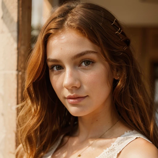 Stunning girl, ginger, wavy hair.