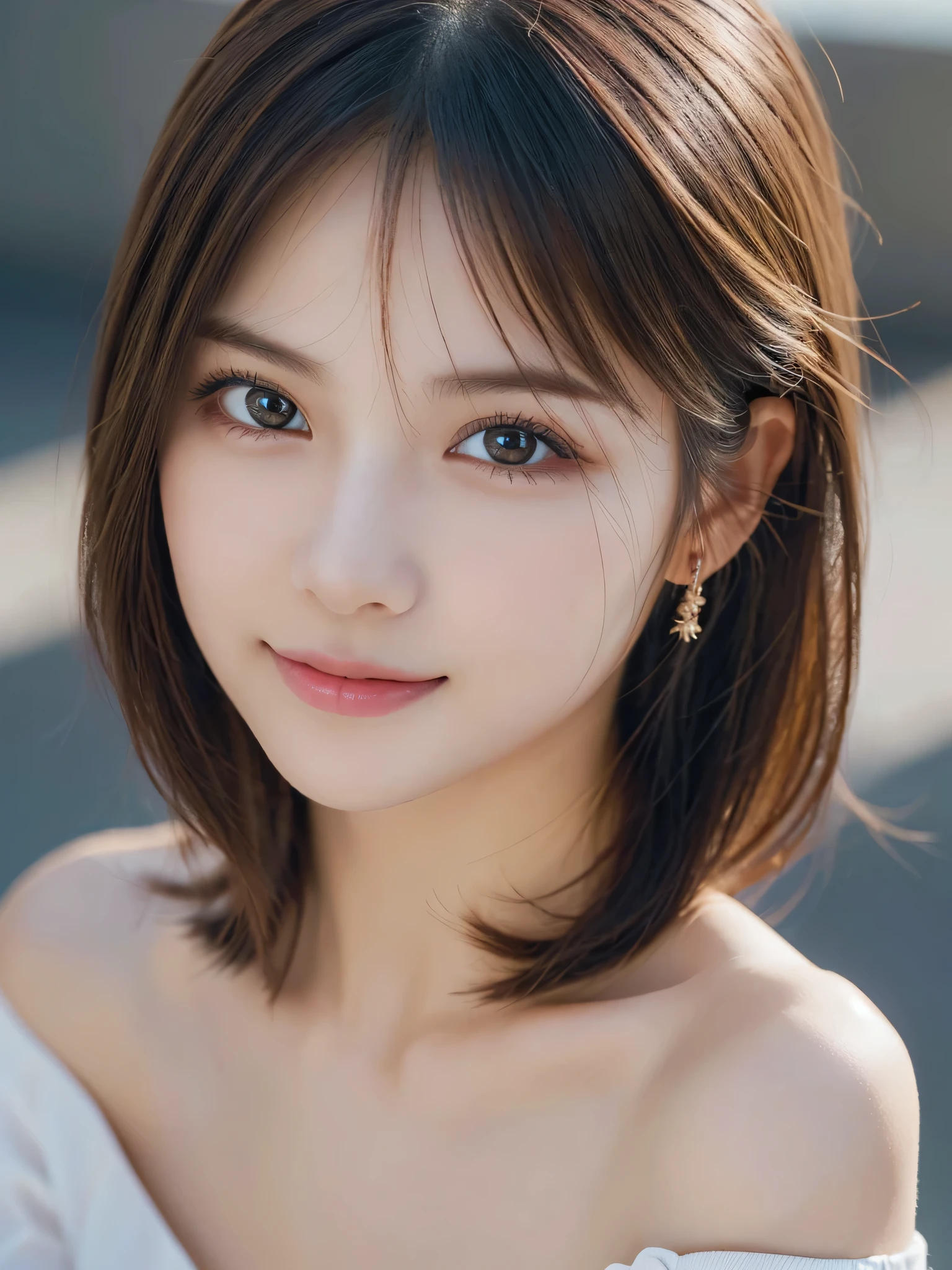 (2girls:1.3), (Ultra Realistic, hight resolution), (Highly detailed eyes, Highly detailed hair, Highly detailed face, Highly detailed plump lips), (off shoulder with open breasts), breasts, Upper body, Search Smile, (Best Quality:1.4), Raw photo, (Realistic, photo-Realistic:1.37), Professional Photography, Cinematic Light, (Fine face: 1.2), (View from above),