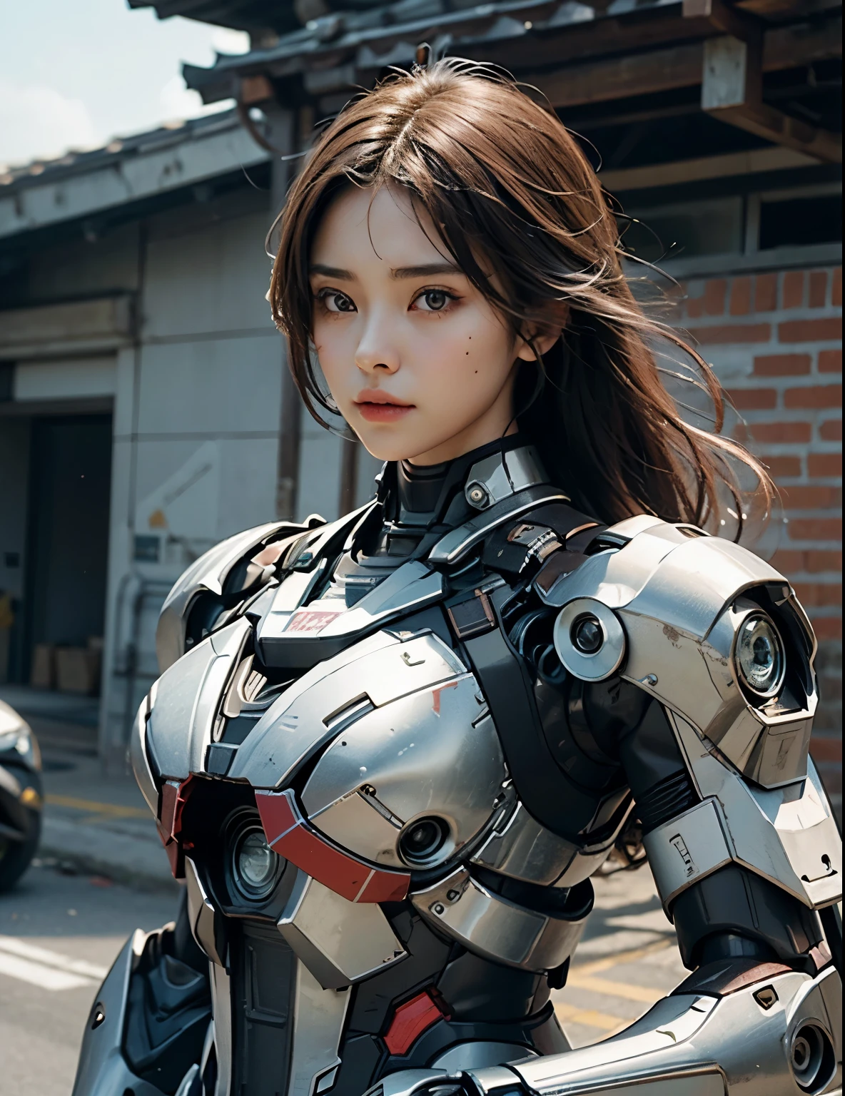 Textured skin, Super Detail, high details, High quality, Best Quality, hight resolution, 1080p, hard disk, Beautiful,(Iron Patriot),beautiful cyborg woman,Mecha Cyborg Girl,Battle Mode,Girl with a Mecha Body,彼女は未来的なIron Patriotメカを身に着けています,Fulll body Shot