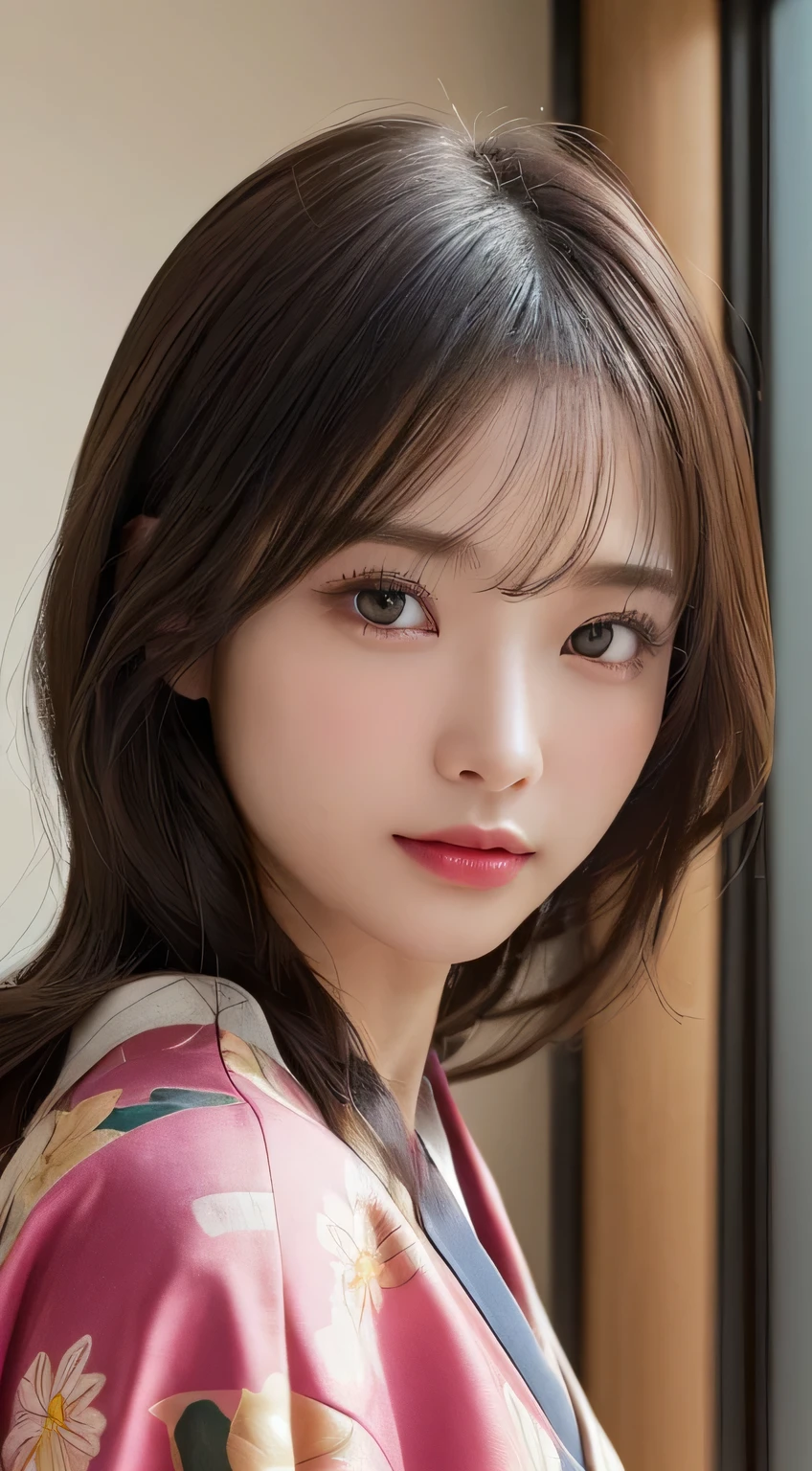 (Kimono)、((33yo))、inside in room、(top-quality,masterpiece:1.3,超A high resolution,),(ultra-detailliert,Caustics),(Photorealsitic:1.4,RAW shooting,)Ultra-realistic capture,A highly detailed,high-definition16Kfor human skin、 Skin texture is natural、The skin looks healthy with an even tone、 Use natural light and color、(One Woman)、japanes,,kawaii,A dark-haired,Middle hair,(depth of fields、chromatic abberation、Wide range of lighting、Natural Shading)