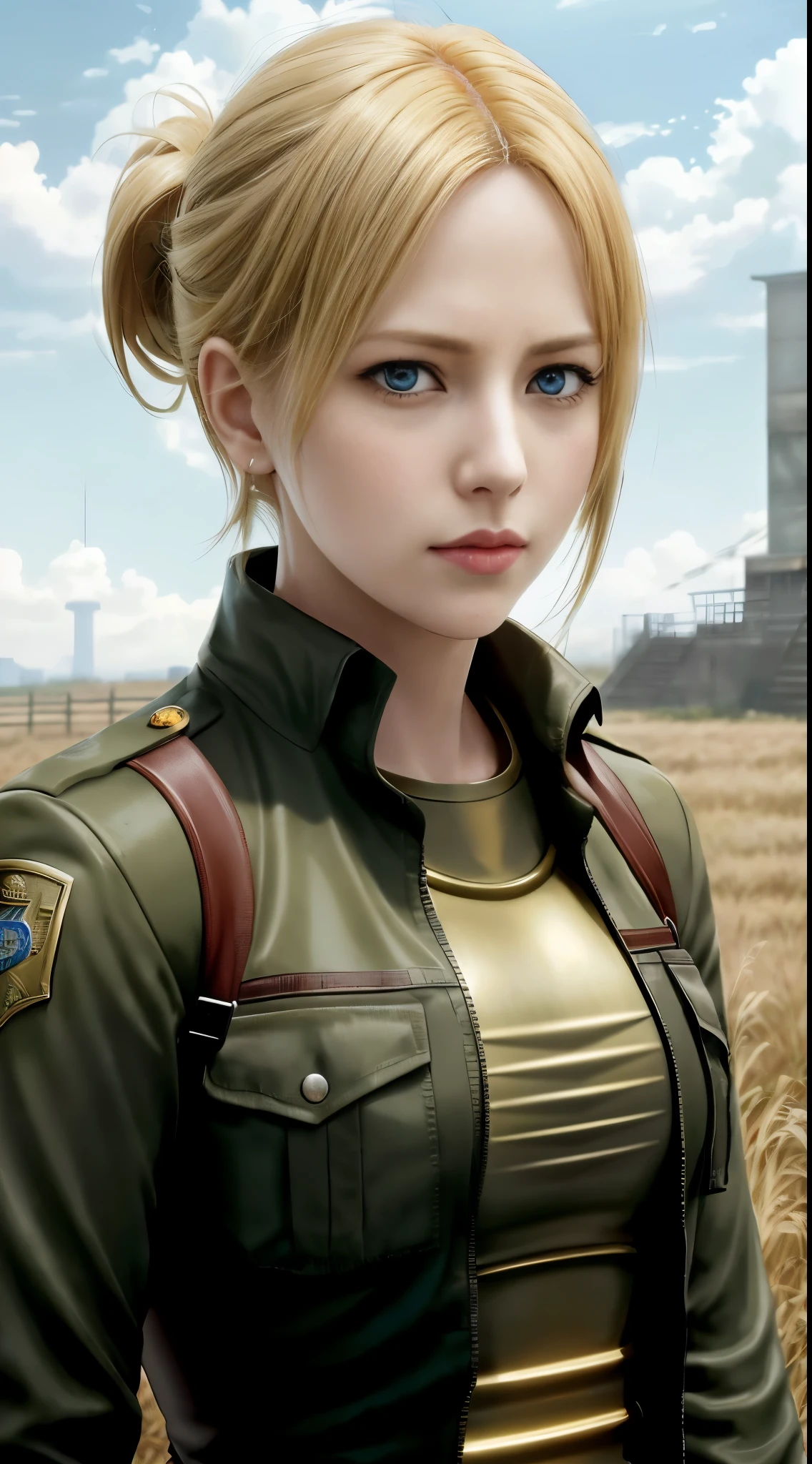 a close up of a woman with a gun in a field, from attack on titan, annie leonhart, looking like annie leonhart, attack on titan covert art, (attack on titans anime), in attack on titan, attack on titan, snk, attack on titan anime style, attack on titans, shingeki no kyojin, female protagonist 👀 :8,A giant female horn color glass tower · connection(Crysta Lens,Christa Lenz,voice:Eda Mikami),golden hair,Long golden hair,Combat attire,binh,metal light holder,golden hair,A giant female horn color glass tower · connection(Crysta Lens,Christa Lenz,voice:Eda Mikami),golden hair,Long golden hair,Combat attire,binh,metal light holder,golden hair,blue color eyes