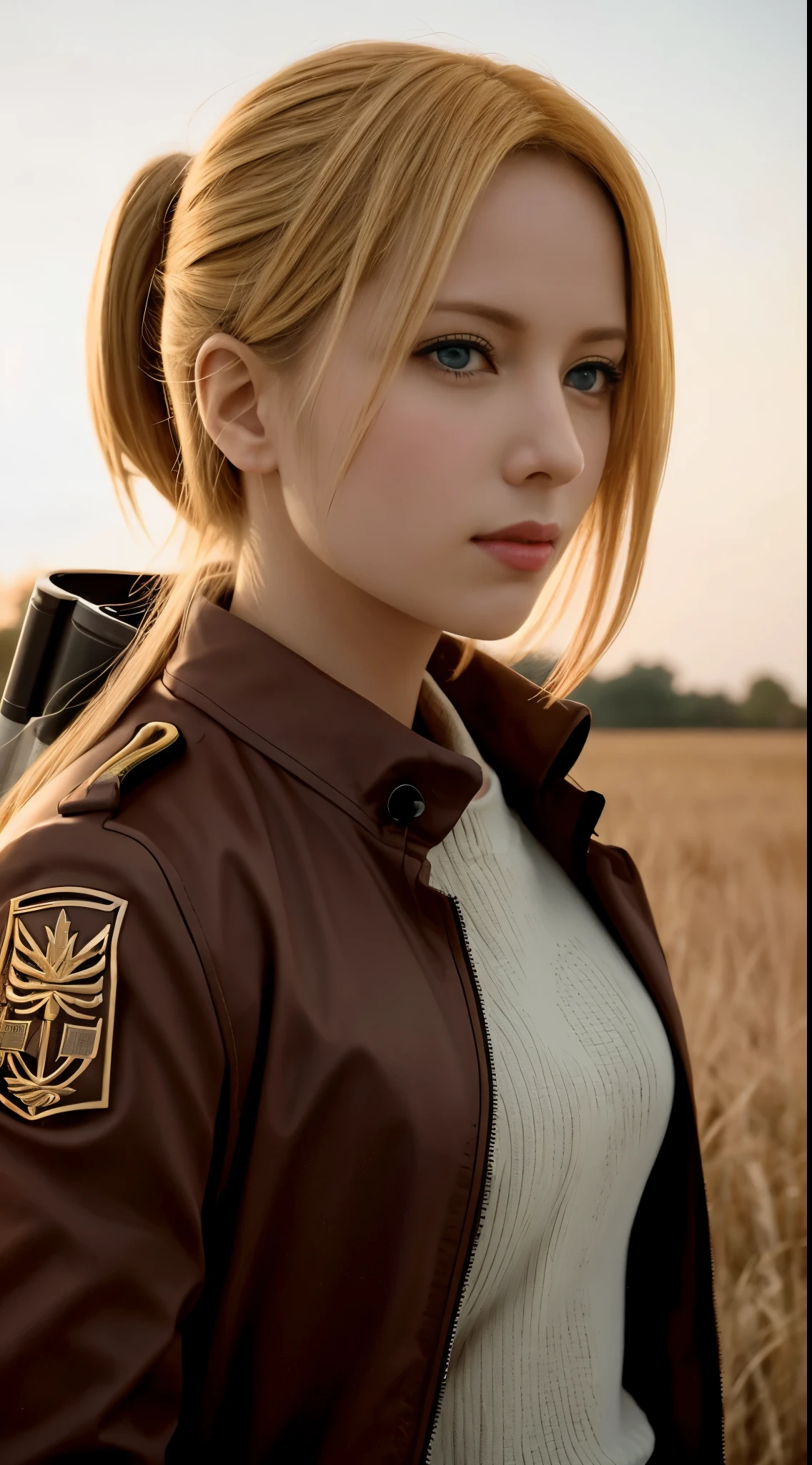 a close up of a woman with a gun in a field, from attack on titan, annie leonhart, looking like annie leonhart, attack on titan covert art, (attack on titans anime), in attack on titan, attack on titan, snk, attack on titan anime style, attack on titans, shingeki no kyojin, female protagonist 👀 :8,A giant female horn color glass tower · connection(Crysta Lens,Christa Lenz,voice:Eda Mikami),golden hair,Long golden hair,Combat attire,binh,metal light holder,golden hair,A giant female horn color glass tower · connection(Crysta Lens,Christa Lenz,voice:Eda Mikami),golden hair,Long golden hair,Combat attire,binh,metal light holder,golden hair,blue color eyes