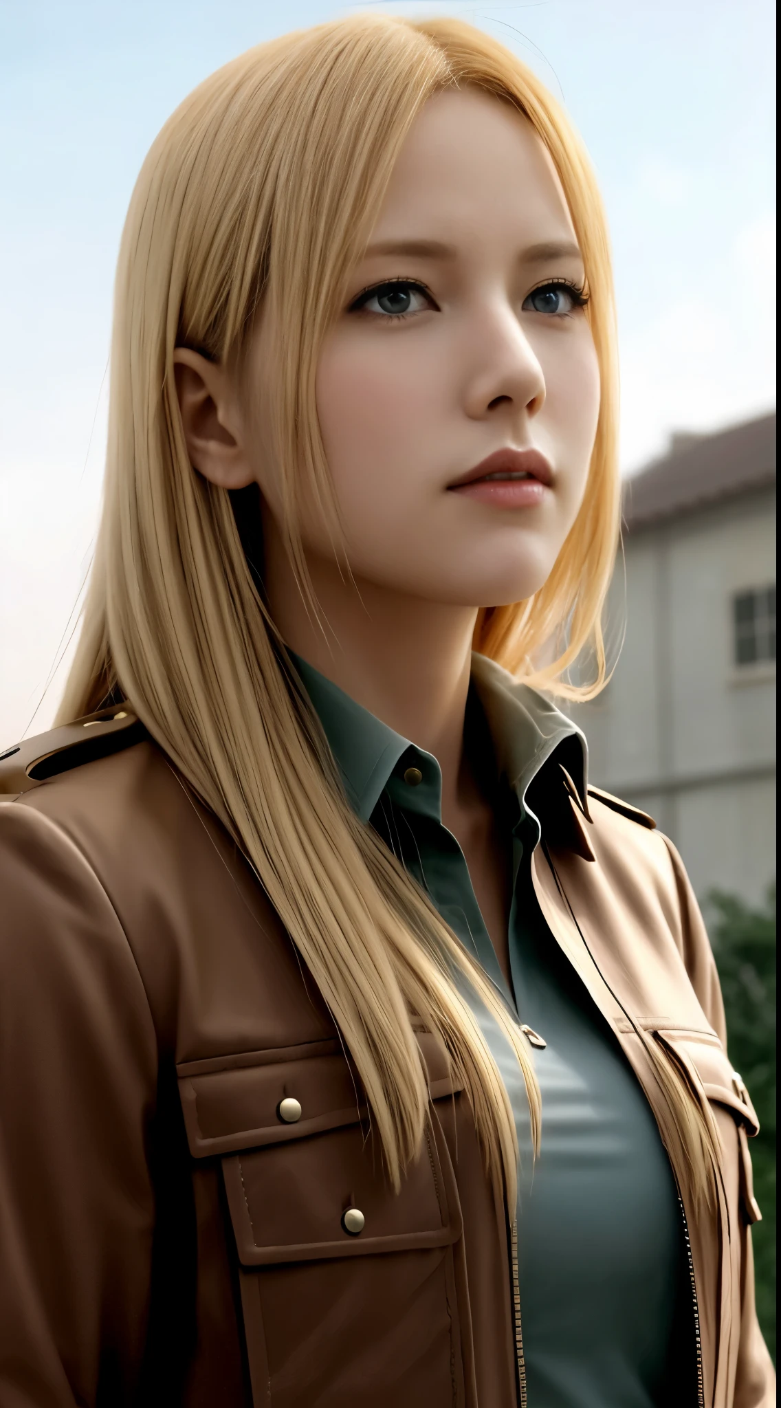 a close up of a woman with a gun in a field, from attack on titan, annie leonhart, looking like annie leonhart, attack on titan covert art, (attack on titans anime), in attack on titan, attack on titan, snk, attack on titan anime style, attack on titans, shingeki no kyojin, female protagonist 👀 :8,A giant female horn color glass tower · connection(Crysta Lens,Christa Lenz,voice:Eda Mikami),golden hair,Long golden hair,Combat attire,binh,metal light holder,golden hair,A giant female horn color glass tower · connection(Crysta Lens,Christa Lenz,voice:Eda Mikami),golden hair,Long golden hair,Combat attire,binh,metal light holder,golden hair,blue color eyes