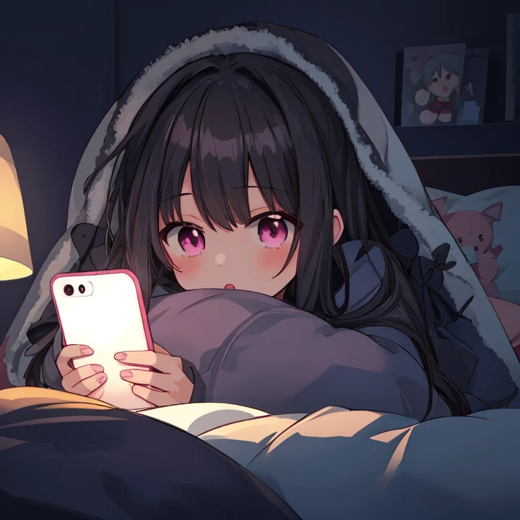 anime girl pink eyes, in bed with a phone and pillow in her hand, anime visual of a cute girl, cute anime girl, digital anime illustration, anime picture, 4k manga wallpaper, 4k anime wallpaper, soft anime illustration, anime wallaper, anime art wallpaper 8k, guweiz on pixiv artstation