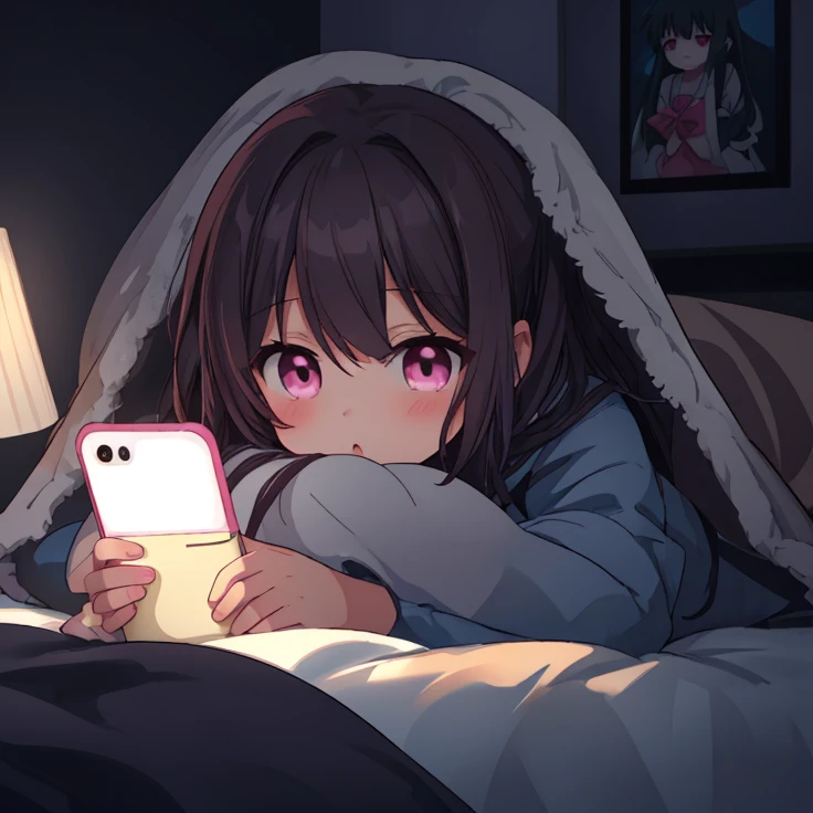 anime girl pink eyes, in bed with a phone and pillow in her hand, anime visual of a cute girl, cute anime girl, digital anime illustration, anime picture, 4k manga wallpaper, 4k anime wallpaper, soft anime illustration, anime wallaper, anime art wallpaper 8k, guweiz on pixiv artstation