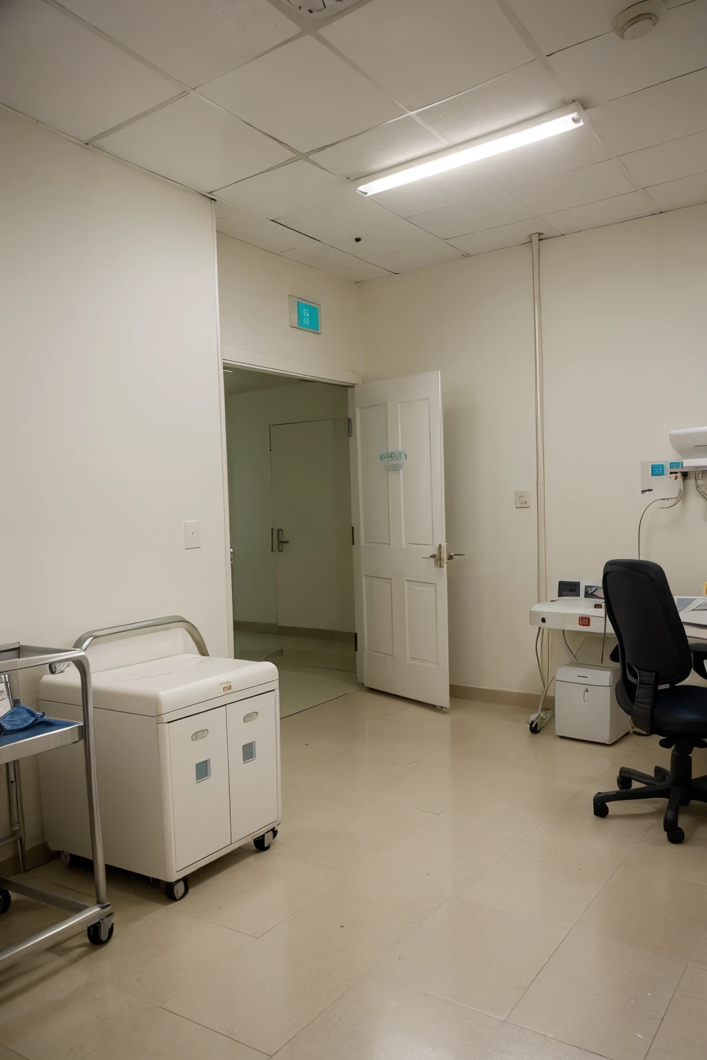 Sala de hospital realista en la camilla, receiving oxygen
