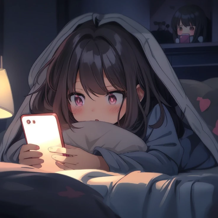 anime girl pink eyes, in bed with a phone and pillow in her hand, looking her phone, anime visual of a cute girl, cute anime girl, digital anime illustration, anime picture, 4k manga wallpaper, 4k anime wallpaper, soft anime illustration, anime wallaper, anime art wallpaper 8k, guweiz on pixiv artstation