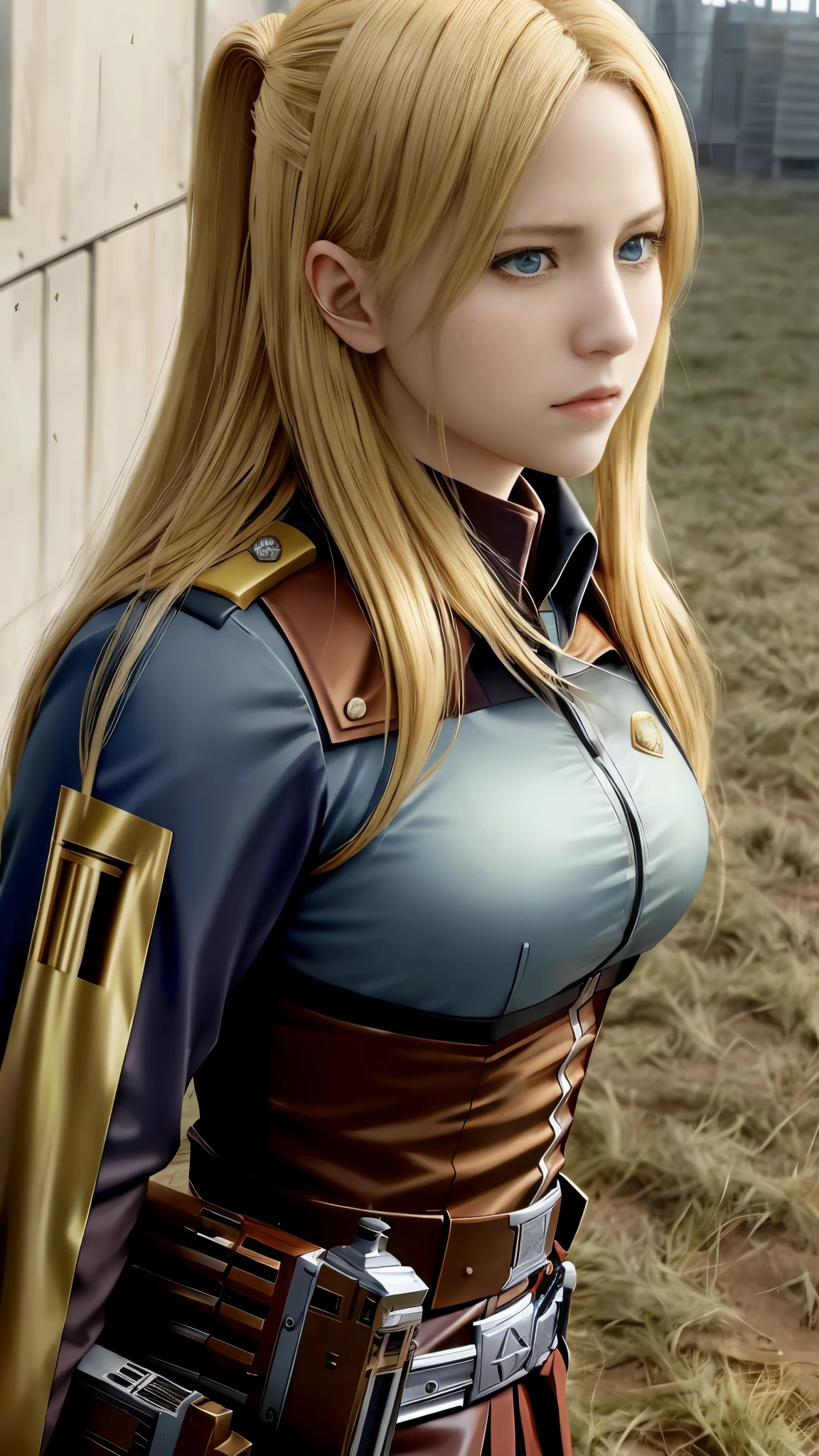 a close up of a woman with a gun in a field, from attack on titan, annie leonhart, looking like annie leonhart, attack on titan covert art, (attack on titans anime), in attack on titan, attack on titan, snk, attack on titan anime style, attack on titans, shingeki no kyojin, female protagonist 👀 :8,A giant female horn color glass tower · connection(Crysta Lens,Christa Lenz,voice:Eda Mikami),golden hair,Long golden hair,Combat attire,binh,metal light holder,golden hair,A giant female horn color glass tower · connection(Crysta Lens,Christa Lenz,voice:Eda Mikami),golden hair,Long golden hair,Combat attire,binh,metal light holder,golden hair,blue color eyes,Attack on Titan female character Historia,golden hair,Long golden hair,Combat attire,binh,metal light holder,golden hair,blue color eyes