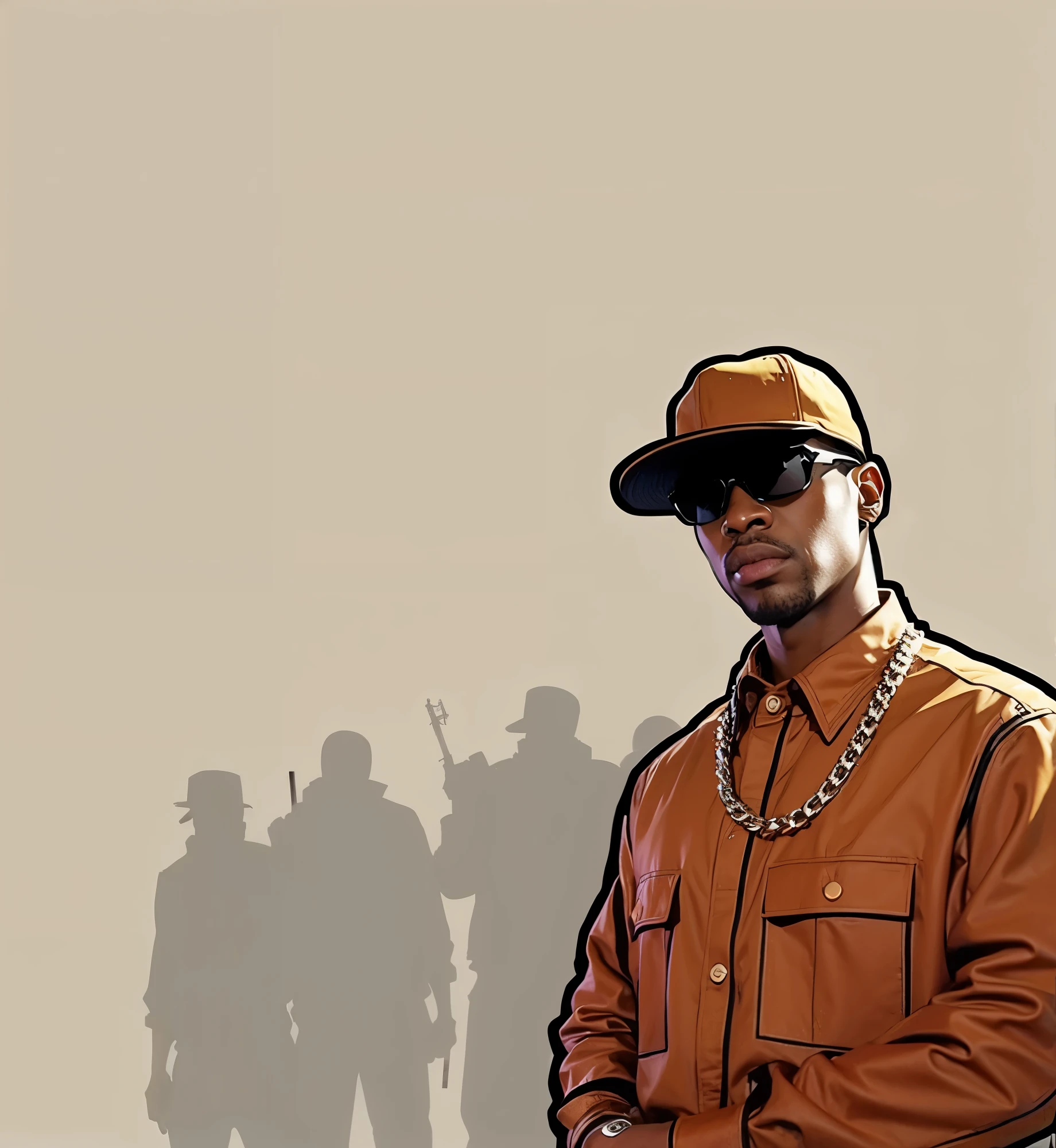 Carl johnson, black guy, gta san andreas, black sunglasses, silver chain necklace, orange hat, orange shirt, gangster